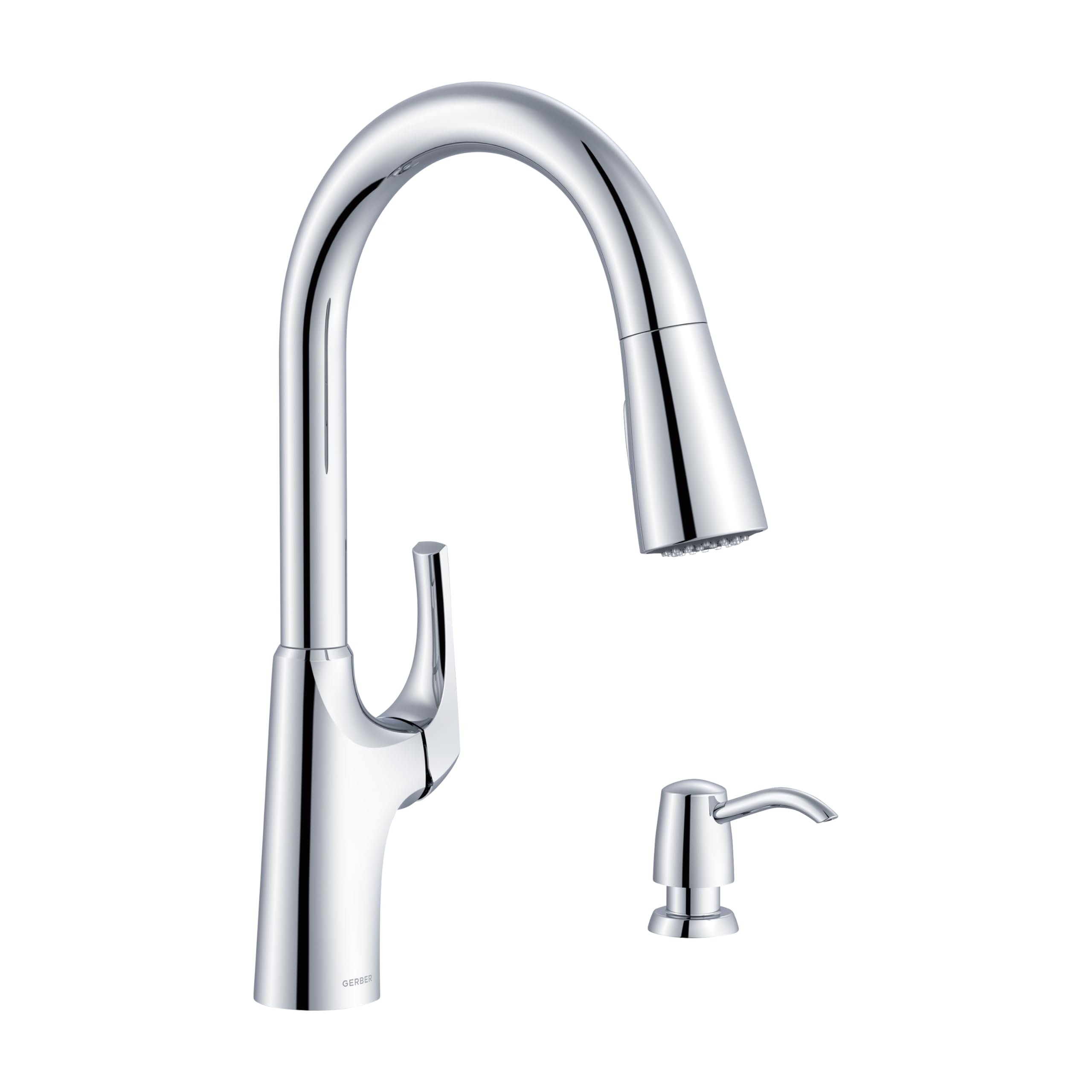 Gerber Pilsen Single Handle Chrome Kitchen Sink Faucet with Pull-Down Sprayer - Modern Transitional Design, High Arc, Easy 1-Hol