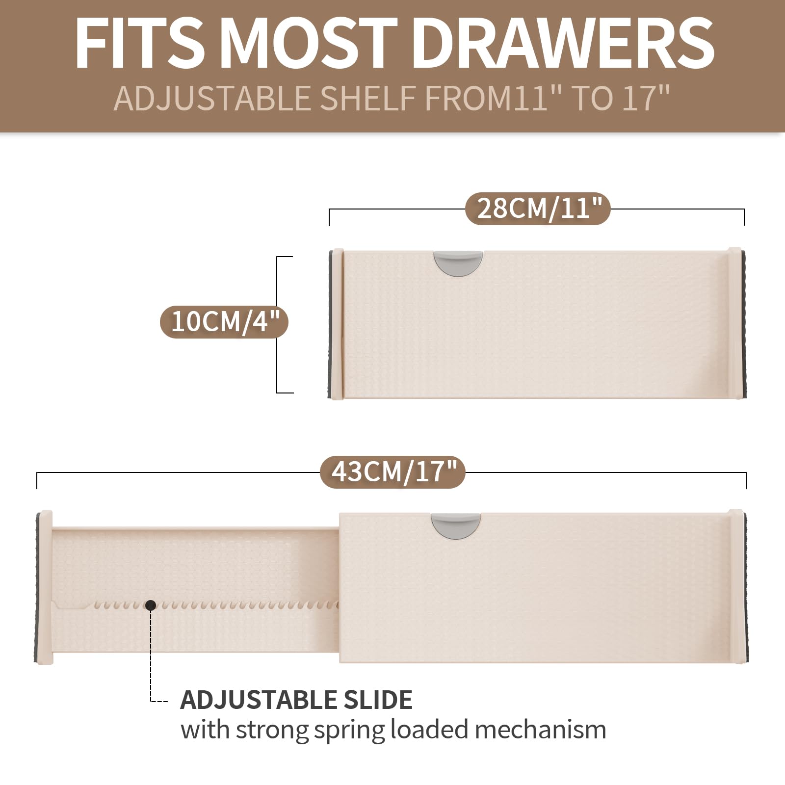 NTQNOIKA Drawer Dividers Organizer 8 Pack, Adjustable Separators 4'' High Expandable from 11-17'' for Bedroom, Bathroom, Closet,