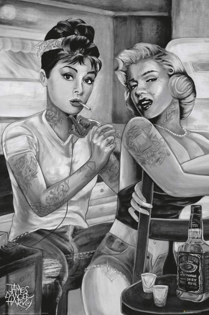 Marilyn & Audrey Tattooing Scene By James Danger Harvey Poster 24X36 Inches