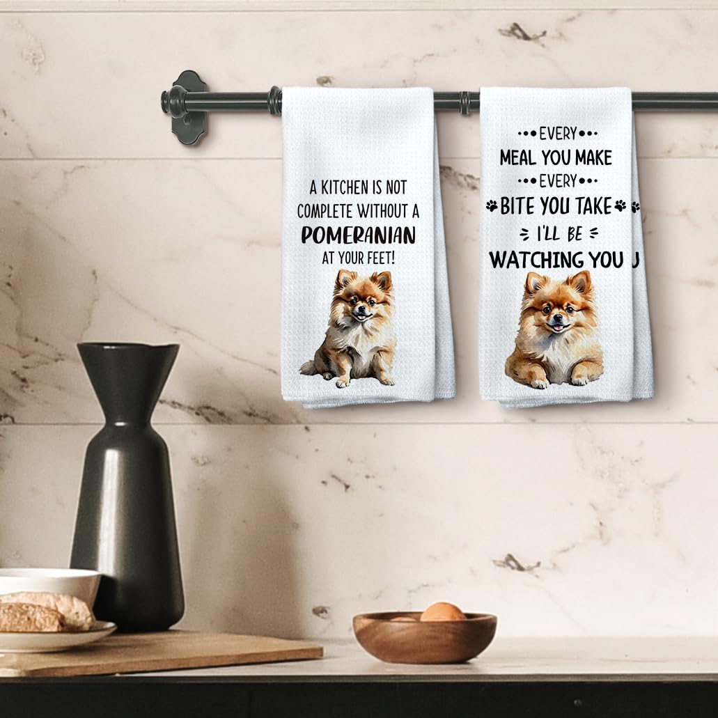 Tzhim Pomeranian Gifts Kitchen Towels Set Of 2, Pomeranian Gifts For Women, Pomeranian Dog Dish Towels Tea Towels For Kitchen, P