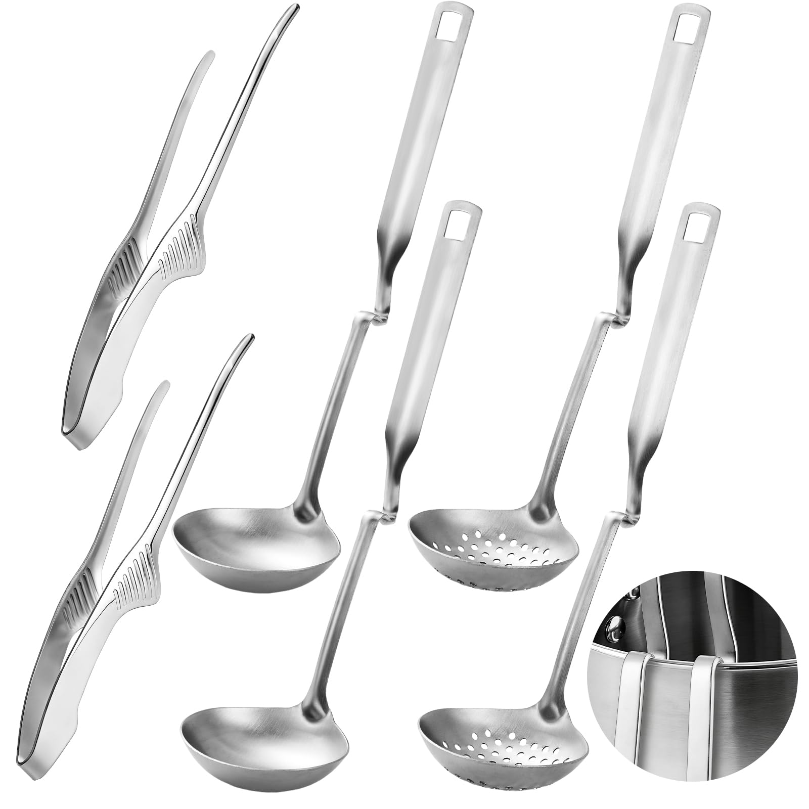 gisgfim 6 PCS Hot Pot Slotted Ladle Set Stainless Steel Soup Ladle BBQ Hotpot Tongs Kit Non Slip Cooking Utensils Stainless Hot 