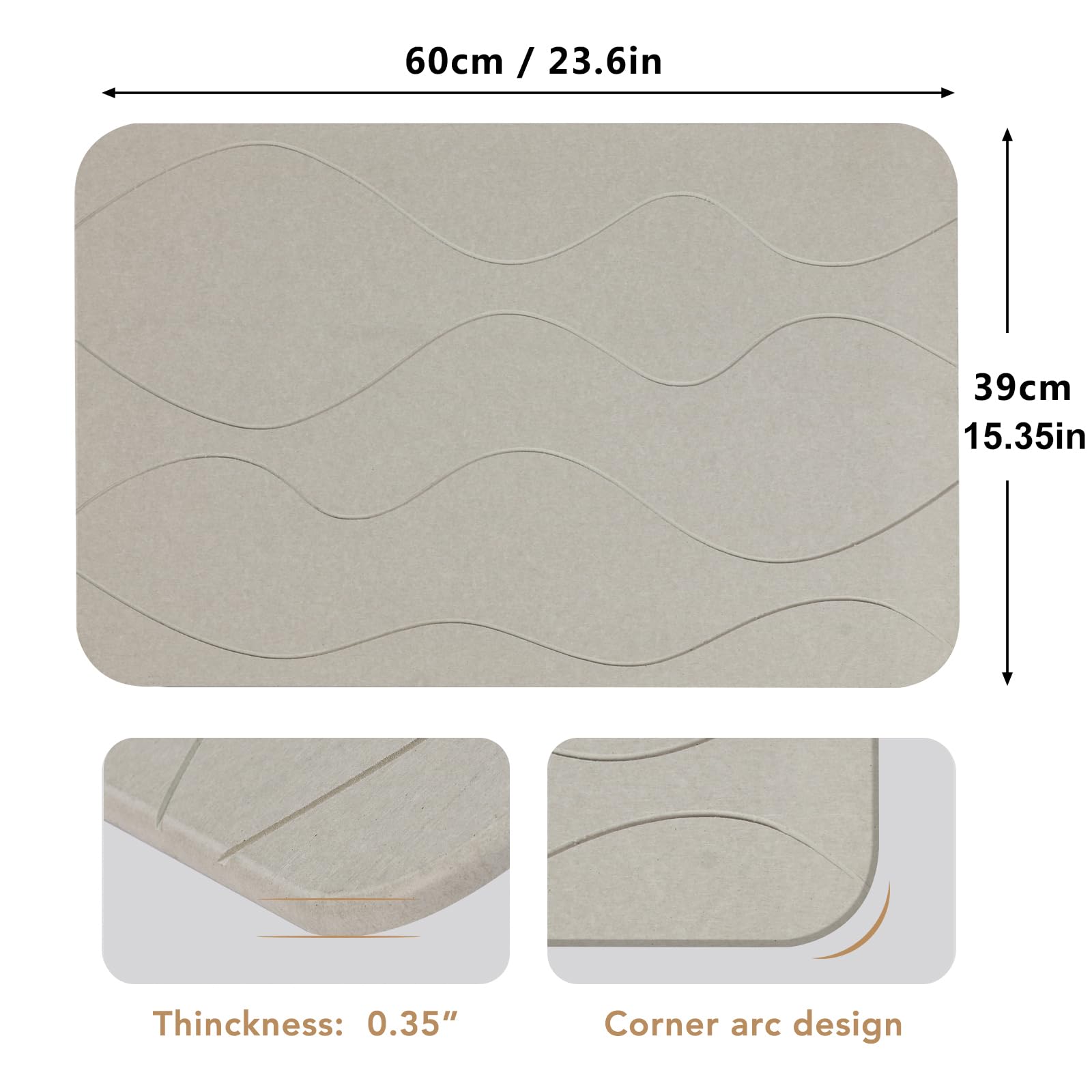 Stone Bath Mat, Diatomaceous Earth Shower Mat, Non-Slip Super Absorbent Quick Drying Bathroom Floor Mat, 2 Pack, Grey White