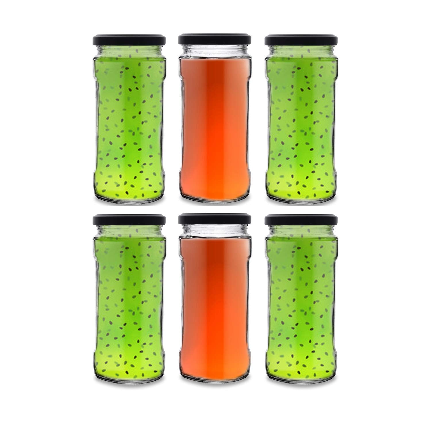 Croco Glass Crystal Clear L Lid Glass Jars And Container For Pickle, Kitchen Spice Dried Herbs Jars Set (395 Ml) (Pack Of 6)