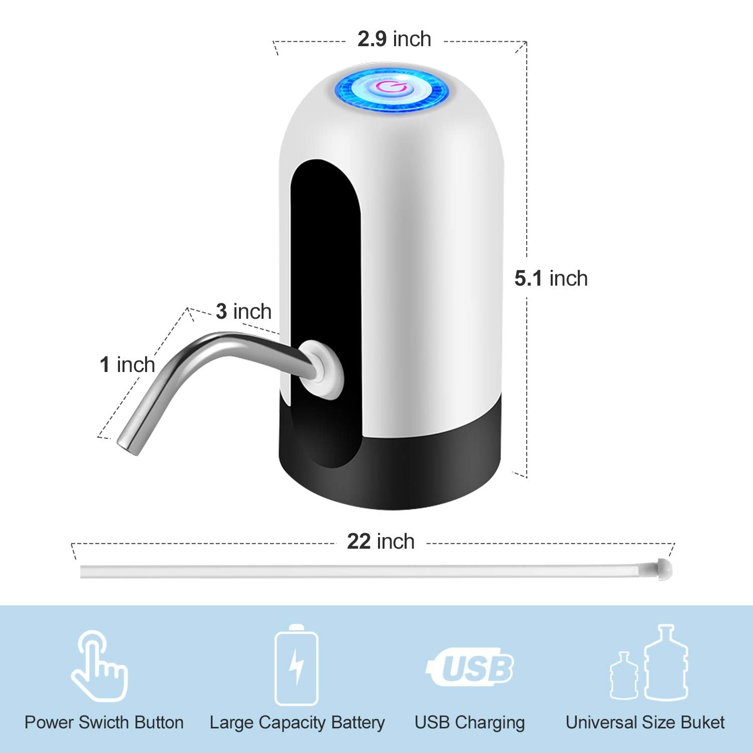 Water Jug Pump  Electric Water Bottle Pump  USB Charging Automatic Drinking Water Pump for Universal 3-5 Gallon Bottle  Portable Water Dispenser for Camping