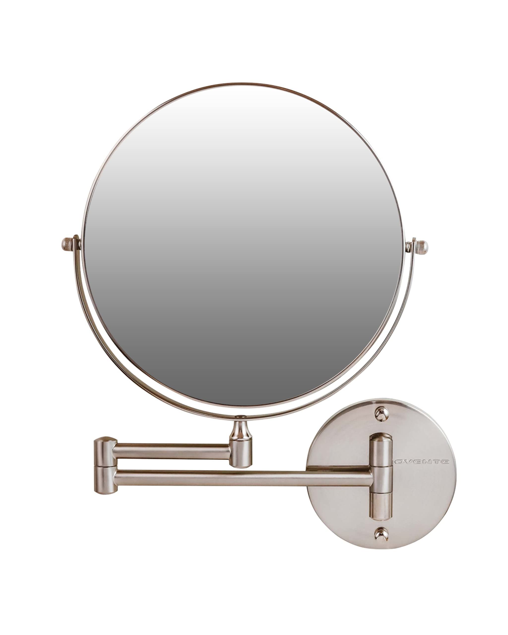 Ovente 9'' Wall Mount Makeup Mirror, 1X & 10X Magnifier, Adjustable Spinning Double Sided Round Reflection, Extend, Retractable
