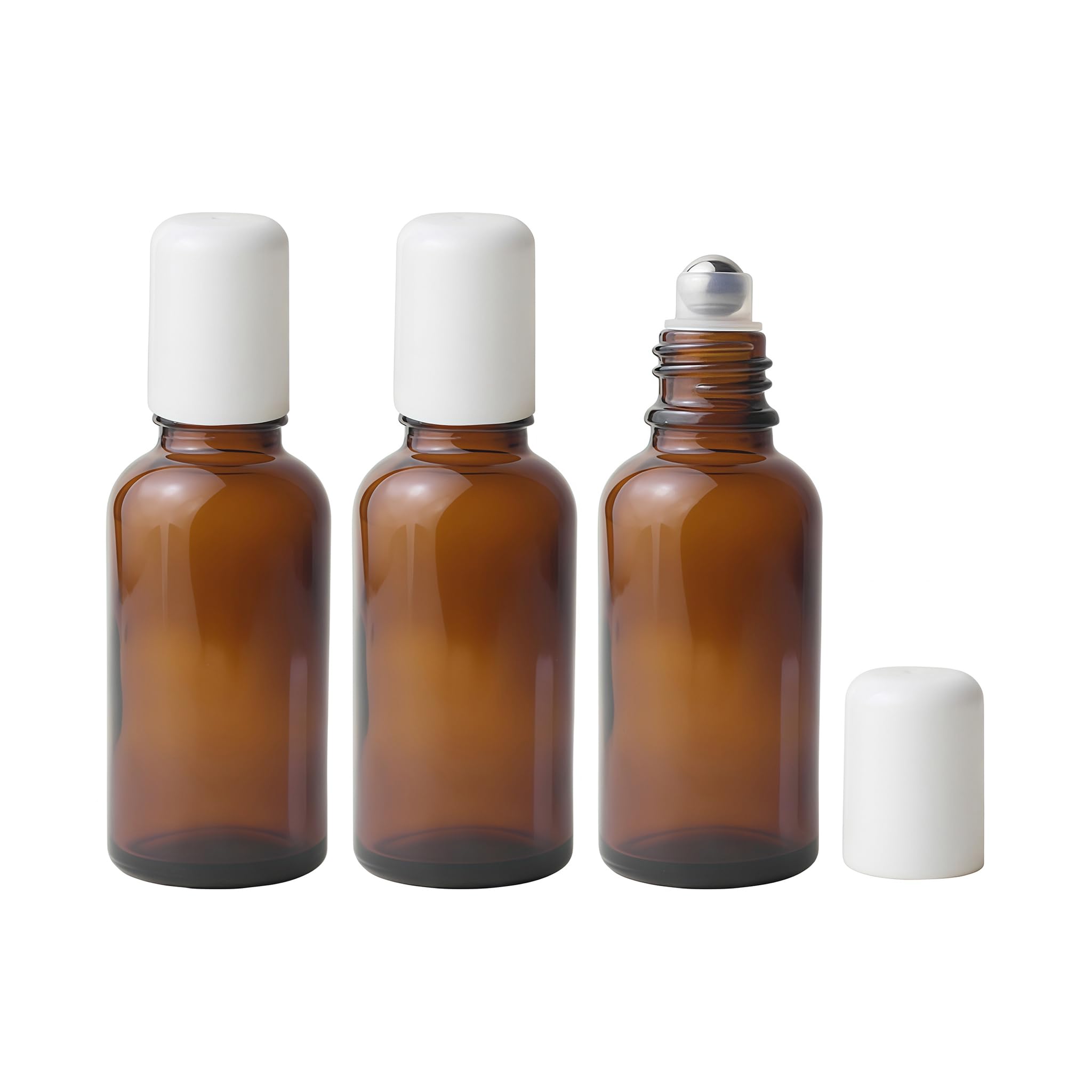 ASTRQLE 3PCS 30ml 1oz Amber Glass Roller Bottles for Essential Oil, Refillable Roll On Containers with Stainless Steel Roller Ba