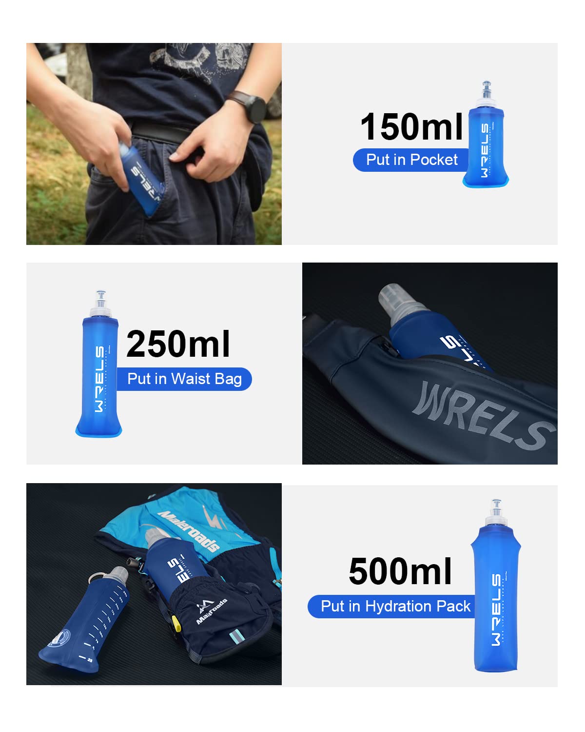 Wrels Folding Soft Flask Portable Collapsible Running Lightweight Water Bottle For Outdoor Sports,Travel With Mouthpeice Cover(1