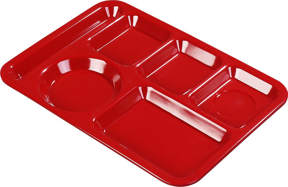 Carlisle FoodService Products P61405 Polypropylene Left-Hand 6-Compartment Divided Tray, 14 X 10, Red (Case of 24)