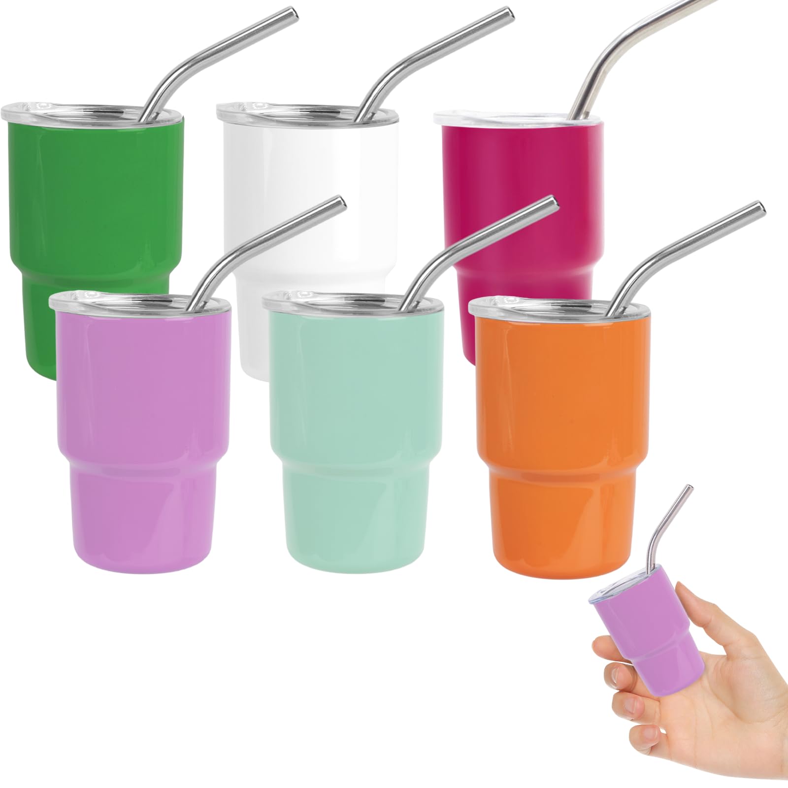 STFALI Cute Shot Glasses Set with Straw 2 oz, Mini Shot Tumblers with Lid and Straw, Funny Gifts for Women(6 Pack-B)
