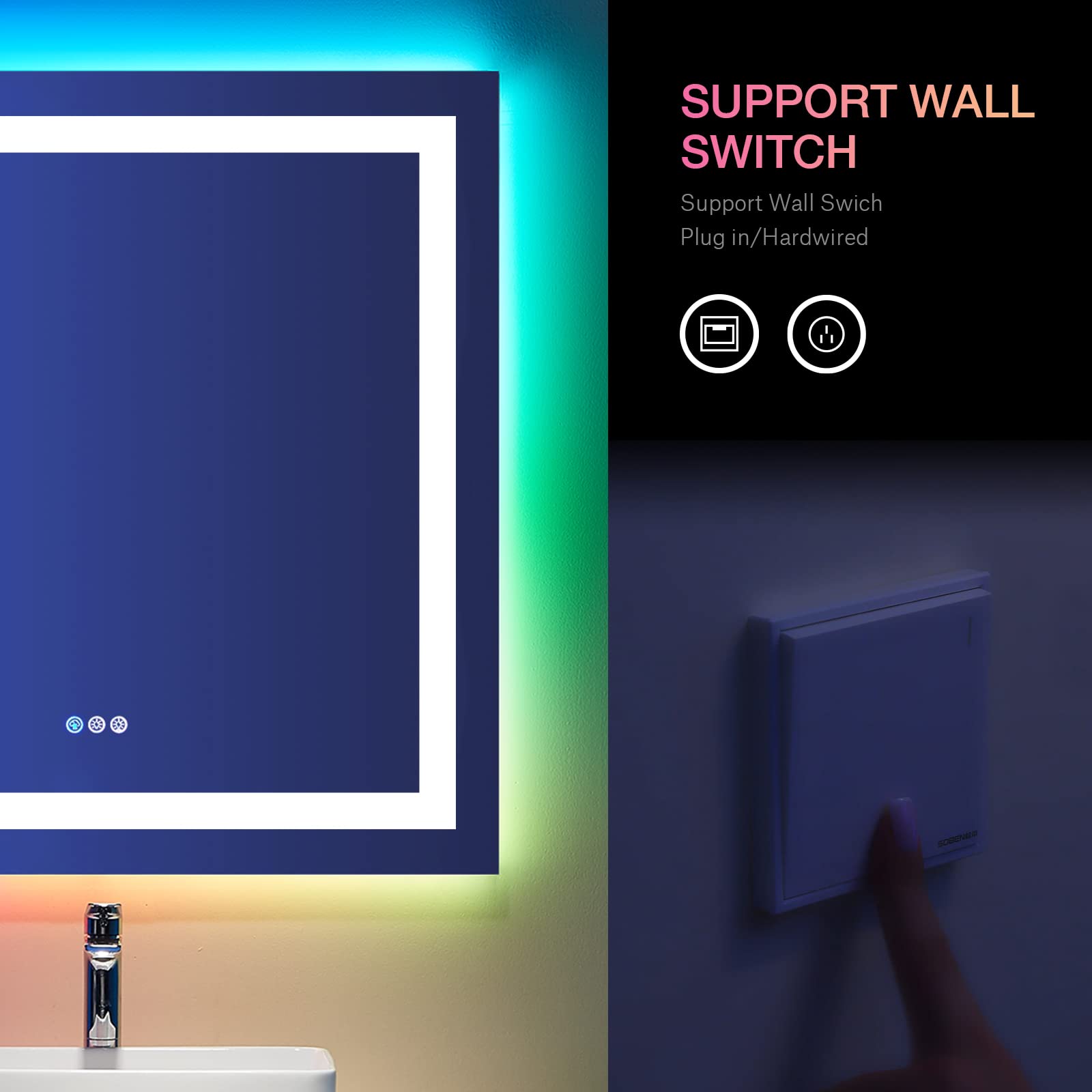 Loaao 36''X36'' Led Bathroom Mirror With Lights, Anti-Fog, Dimmable, Rgb Backlit + Front Lighted, Bathroom Vanity Mirror For Wal