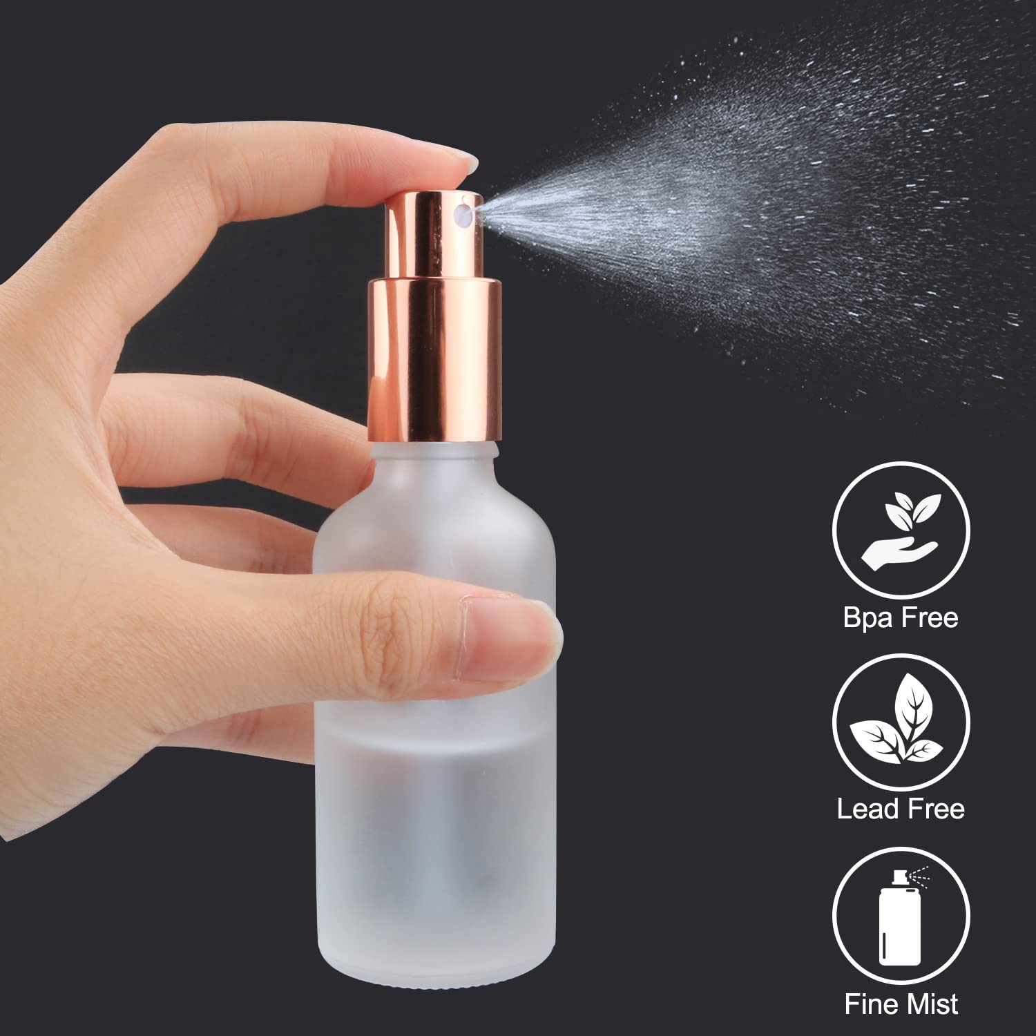 12 Pack,2 Oz Frosted Fine Mist Atomizer,Empty Glass Spray Bottles With Rose-Golden Pump Cap,Protable Travel Liquid Holder Contai