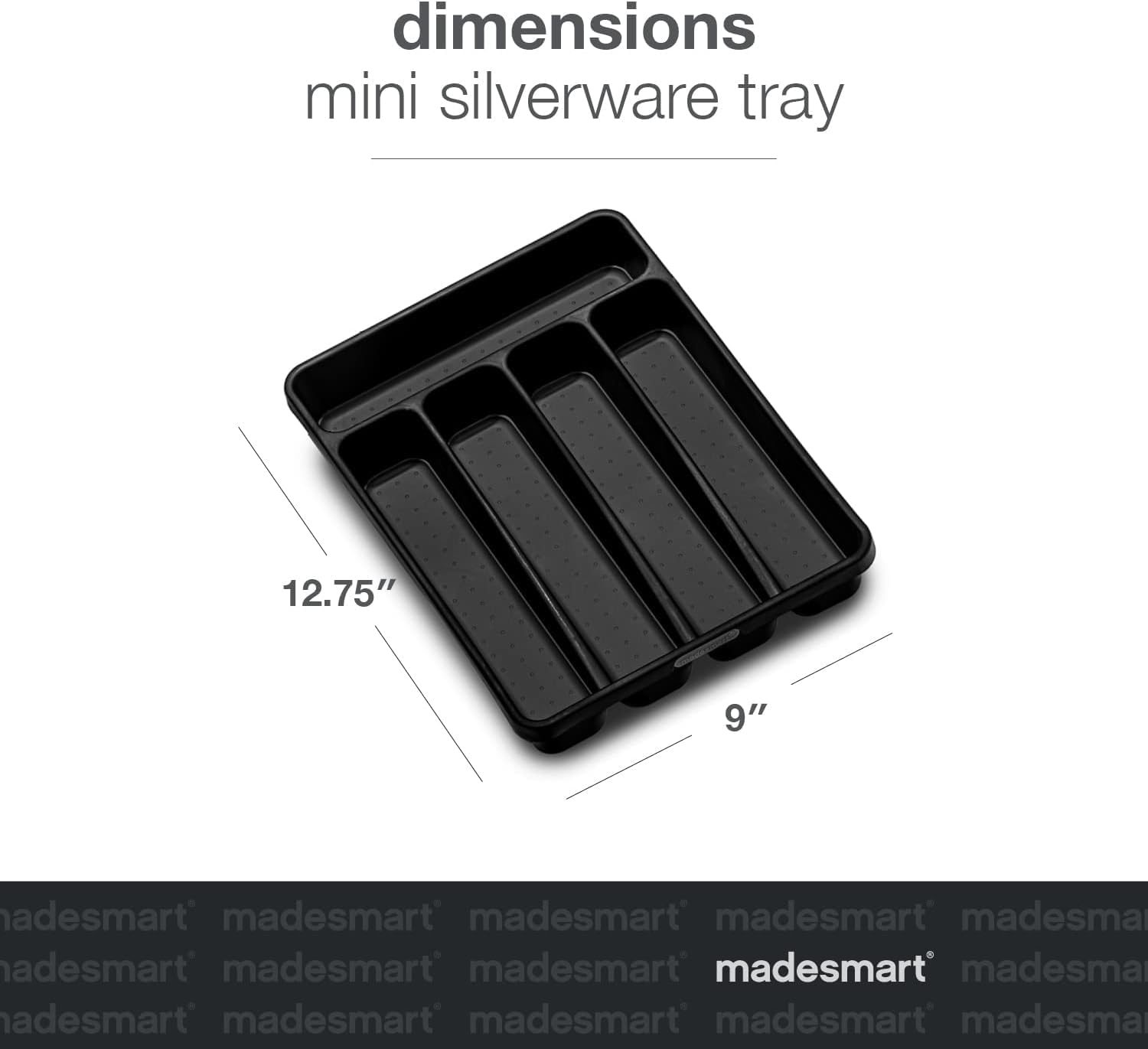 Madesmart Classic Mini Silverware Tray Soft Grip, Non-Slip Kitchen Drawer, Multi-Purpose Home Organization, Bpa Free, 5 Compartm