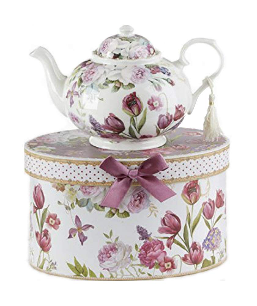 9.5 X 5.6'' Porcelain Tea Pot In Gift Box, Tulip