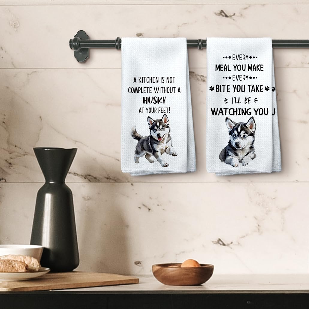 Tzhim Husky Gifts Kitchen Towels Set Of 2, Husky Gifts For Husky Lovers Women, Husky Mom Gifts, Husky Dog Gifts Hand Towels, Hus