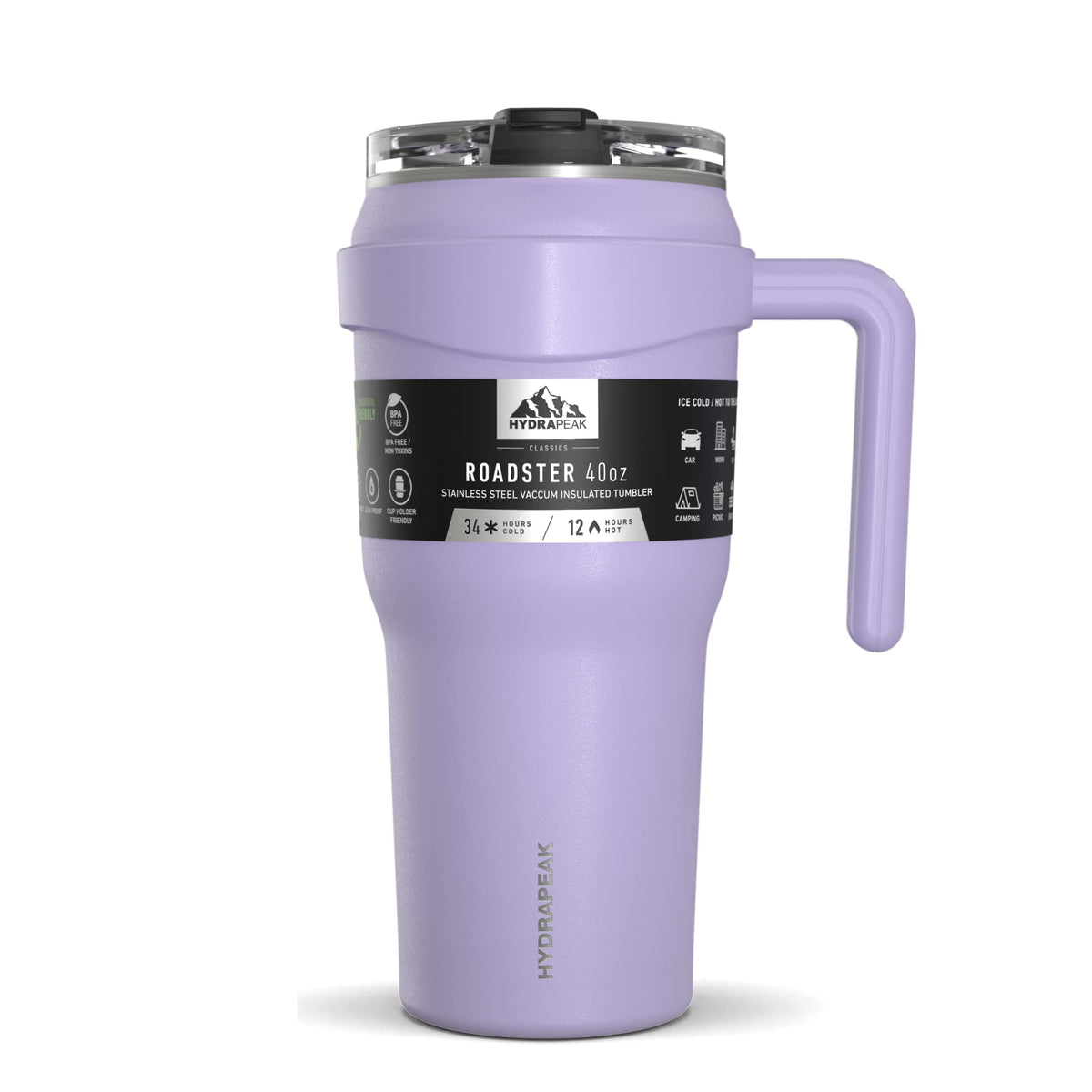 Hydrapeak Roadster 40Oz Stainless Steel Tumbler Double Wall Vacuum Insulated Water Bottle With Handle And 2 In 1 Straw Lid (Orch
