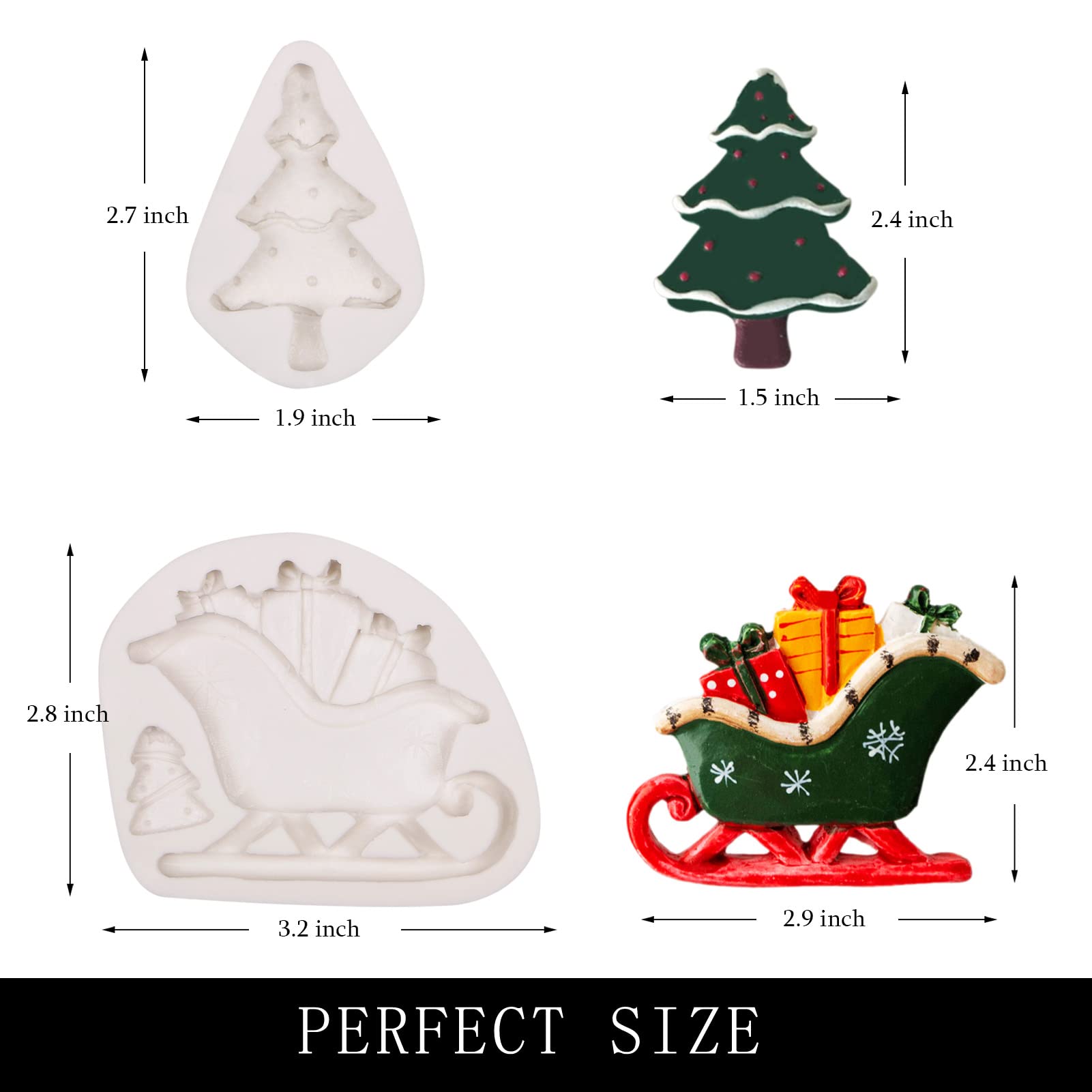 Christmas Silicone Fondant Mold, Santa Claus Chocolate Molds, Sled With Gift, Christmas Tree For Christmas Cake Decoration, Cupc