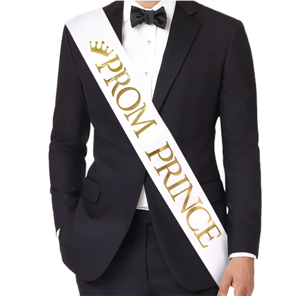 TTCOROCK PROM PRINCE And PROM PRINCESS Sashes - Graduation Party School Party Accessories  White with Gold Print