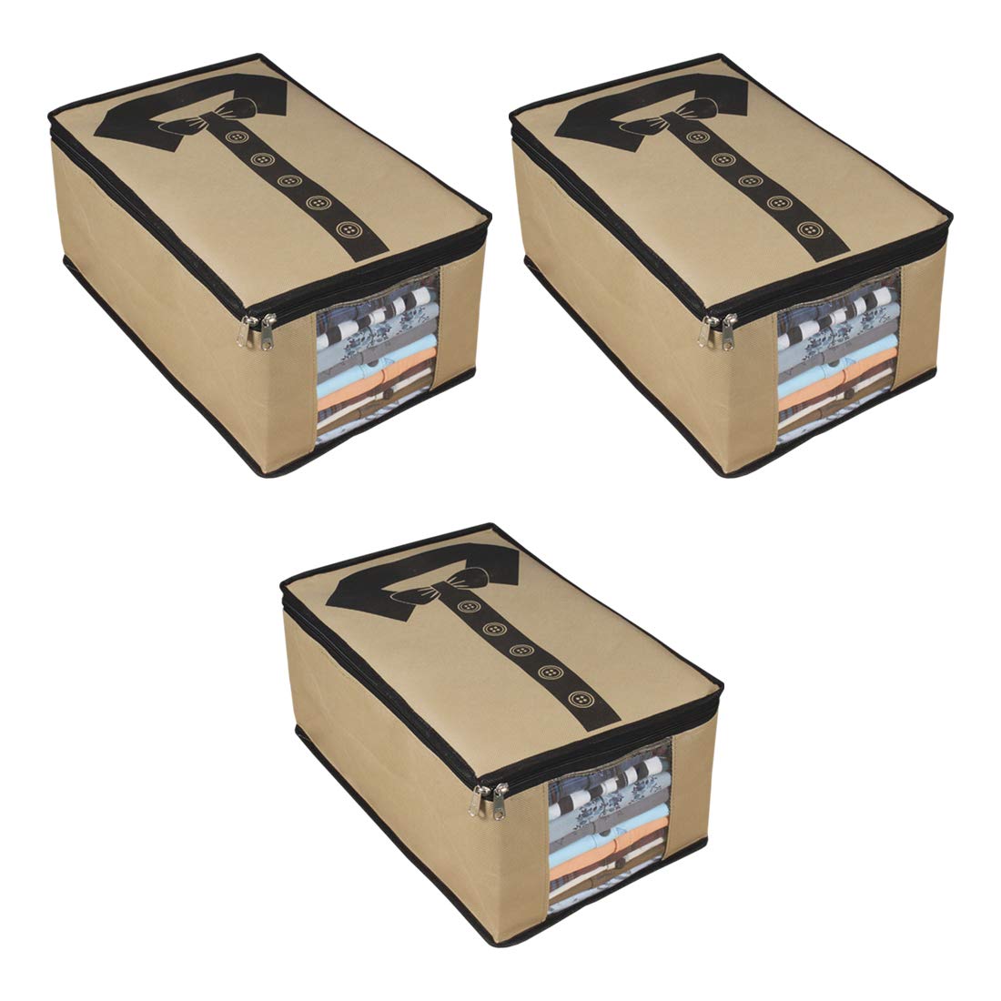 Prettykrafts Non Woven Shirt Cover | Shirt Organiser (Set Of 3)  Beige Brown