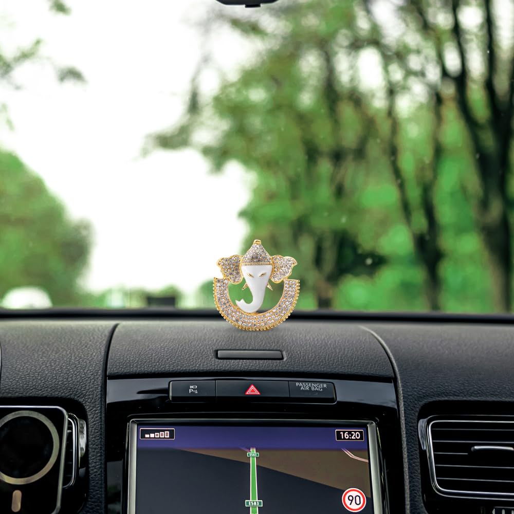 Neetu Arts Gold Plated Chandra Ganpati, Ganesh Idol || For Car Dashboard, Home, Office, Diwali, Desk Decor (6 Cm, Gold)