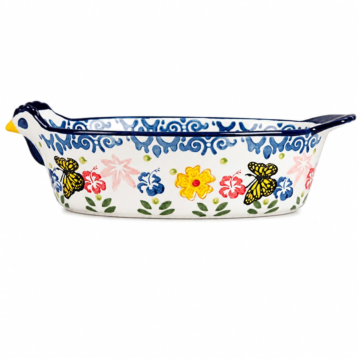 zhydrl 25oz ChickenShaped Ceramic Casserole Dish, Floral Bakeware