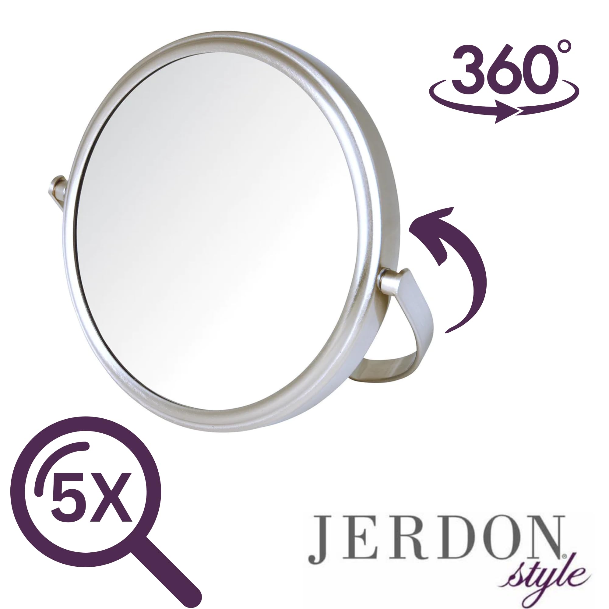 Model'S Choice Two-Sided Tabletop Makeup Mirror - Makeup Mirror With 5X Magnification & Swivel Design - Portable 5.5-Inch Diamet