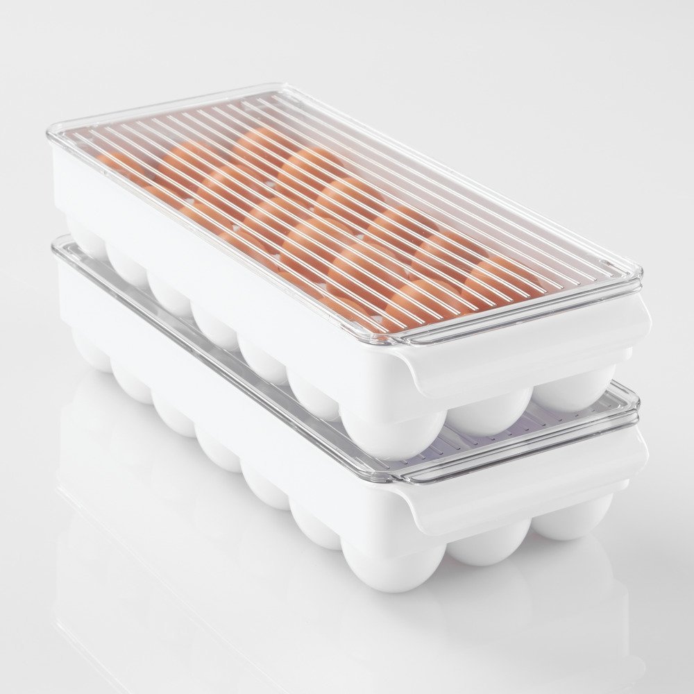 Idesign Fridge Binz Bpa-Free Plastic Stackable Egg Holder - 14.5'' X 6.25'' X 3'', Clear/White