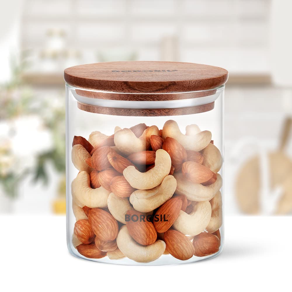 Borosil 600Ml Classic Storage Jar | Made In India Borosilicate Glass Dishwasher Safe Container For Kitchen | Airtight Multipurpo