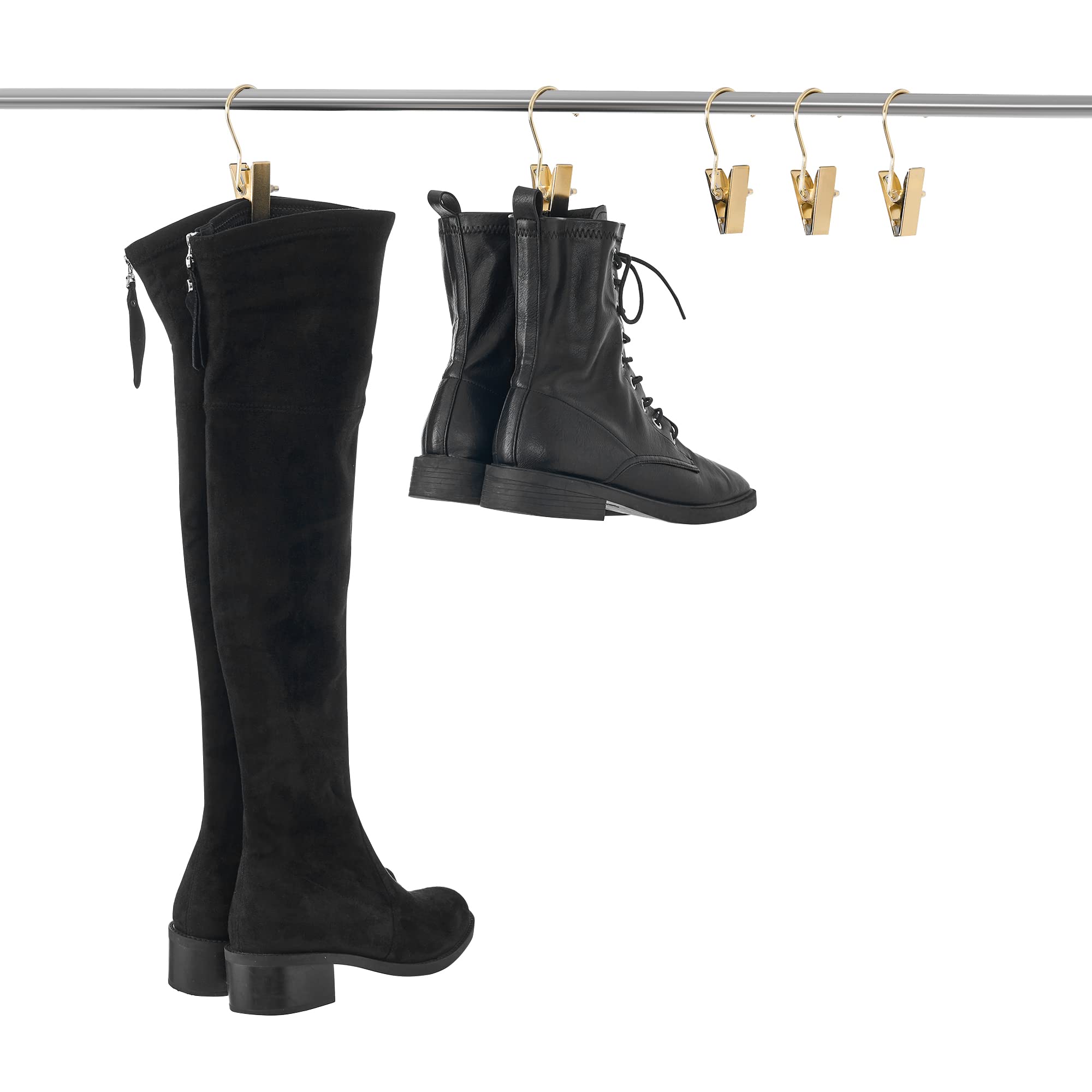 Bewishome 30 Pcs Gold Boot Hangers For Closet, Laundry Hooks With Clips, Boot Hanging Hold Clip, Clothes Pins, Space Saving Port