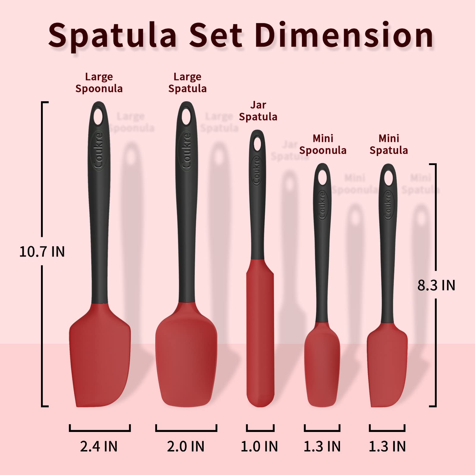 Silicone Spatula Set Of 5,High Temperature Resistant, Food Grade Silicone, Dishwasher Safe, For Baking, Cooking (Red)