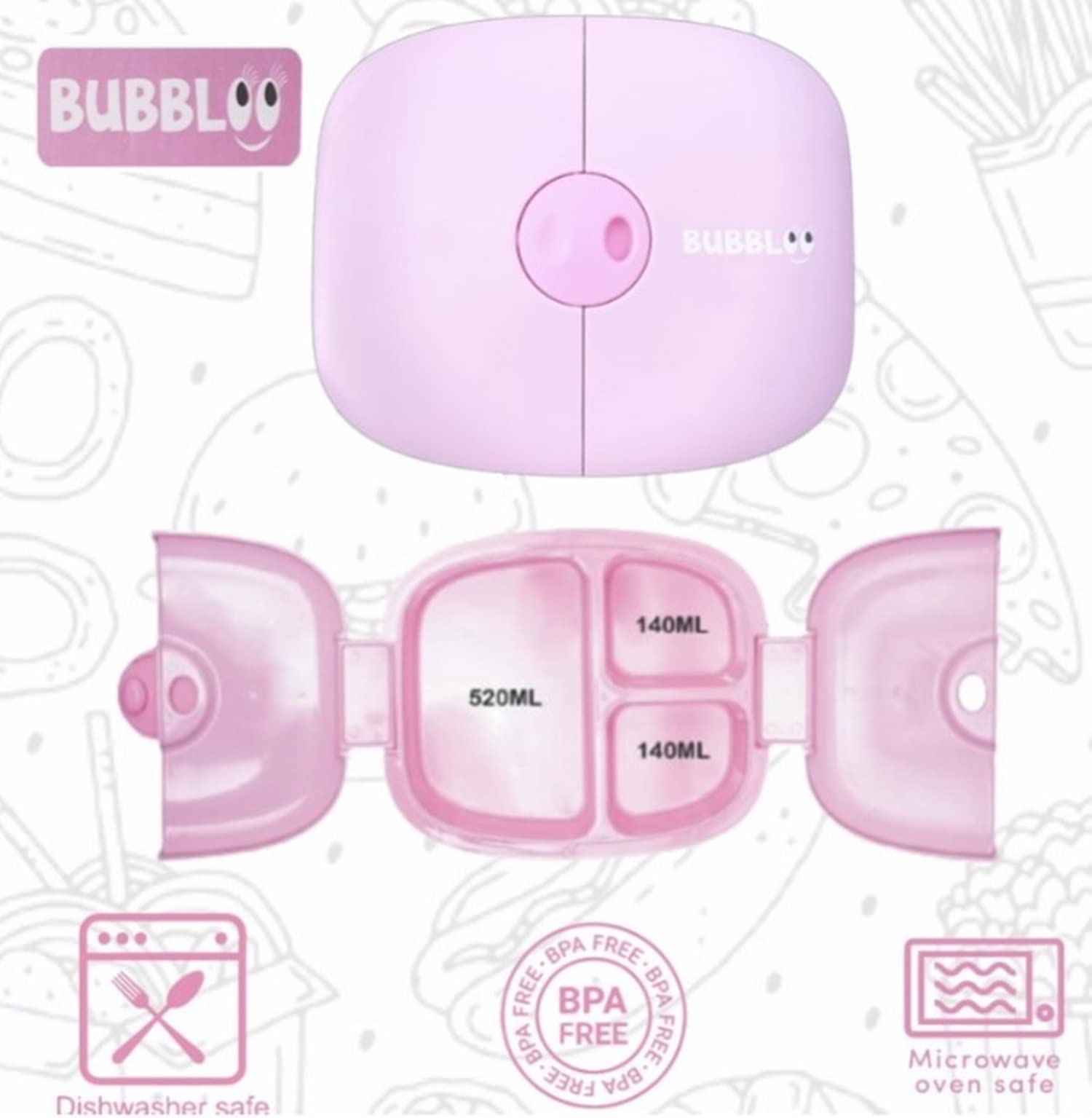 Bubbloo Bento Box For Kids With Silverware - 3 Compartment Ideal Portion Sizes - Bpa Free Removable Plastic Tray - Leak Proof Ki