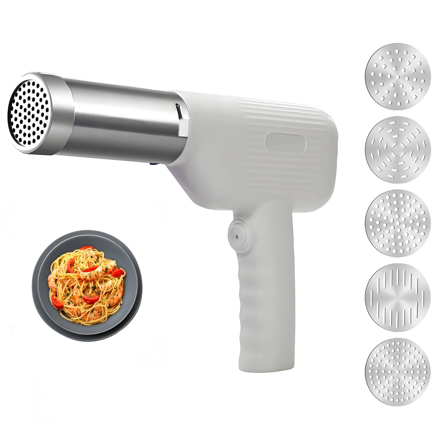 Handheld Electric Pasta Maker, 5-in-1 Cordless Pasta Maker Machine, Portable Noodle Maker with Noodle Molds, Automatic Noodle Pr