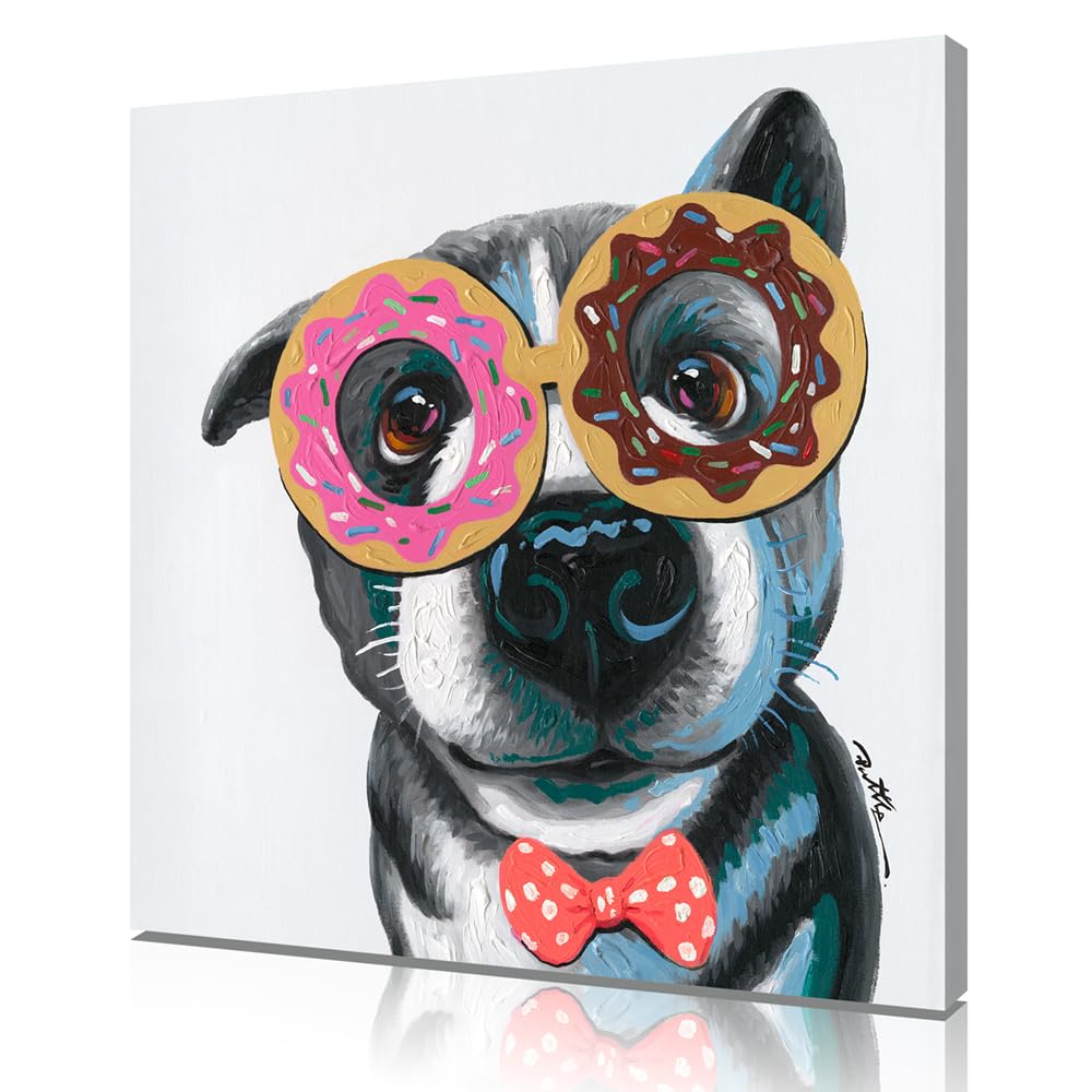 Dog With Glasses Wall Decor Donut Dog Canvas Prints Wall Art Dog Canvas Wall Art For Room Decor Living Home Decoration 20''X20''