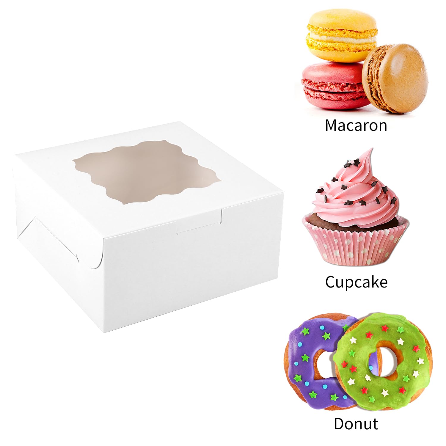 Moretoes 30Pcs Bakery Boxes 6X6X3 Inches Cookie Box With Window For Valentines Day White Treat Boxes For Small Pie, Chocolate Co