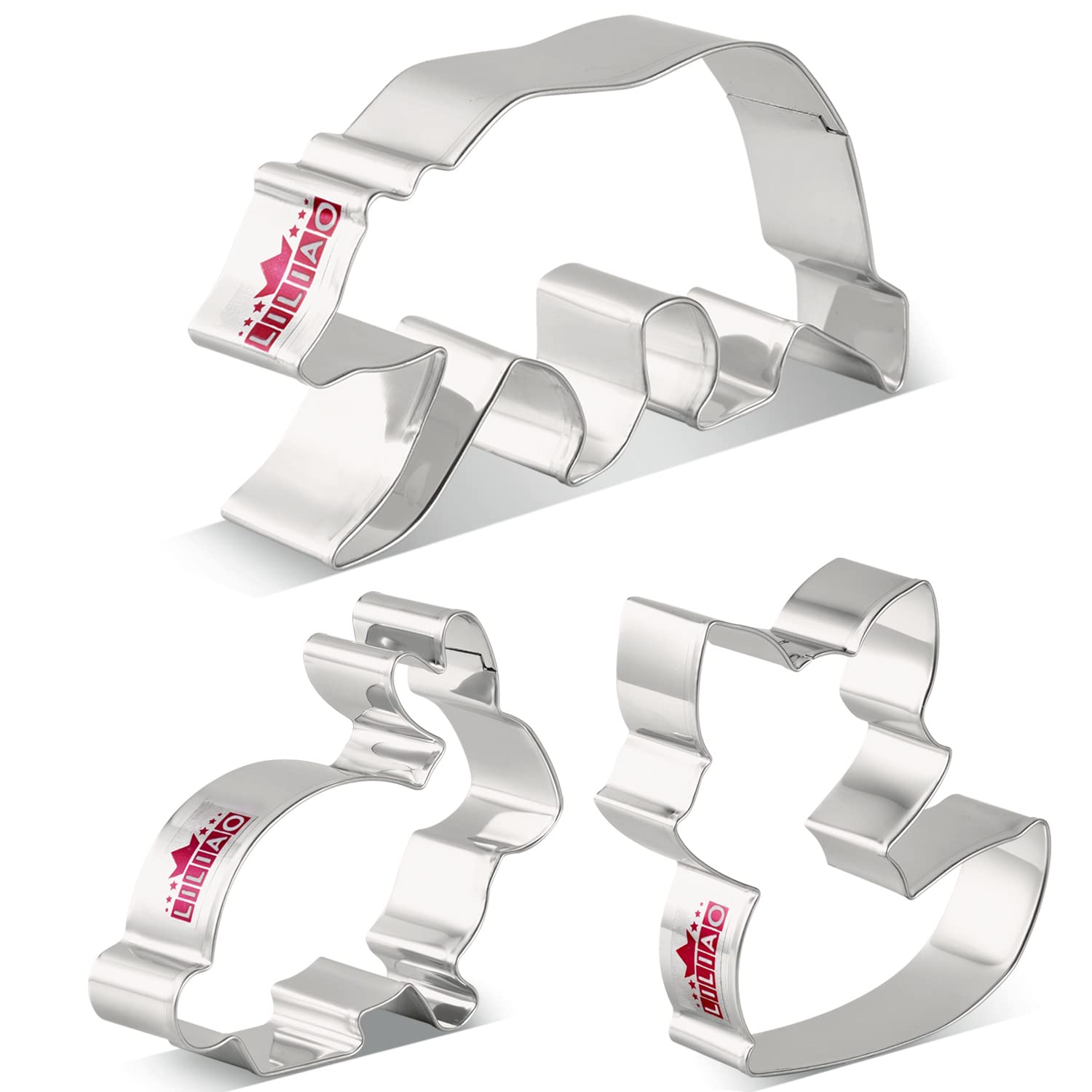 Liliao Woodland Cookie Cutter Set - 3 Piece - Fox, Walking Grizzly Bear And Rabbit Biscuit And Fondant Cutters - Stainless Steel