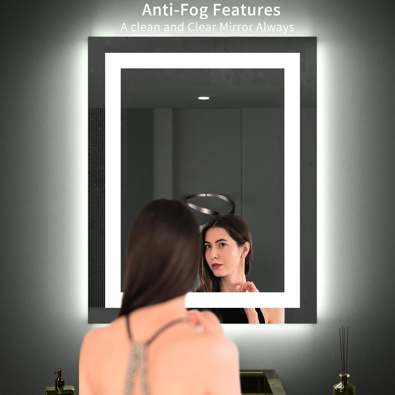 LOAAO 24''X30'' LED Bathroom Mirror with Lights  Anti-Fog  Dimmable  Backlit + Front Lit  Lighted Bathroom Vanity Mirror for Wall  Memory Function  Tempered Glass  ETL Listed
