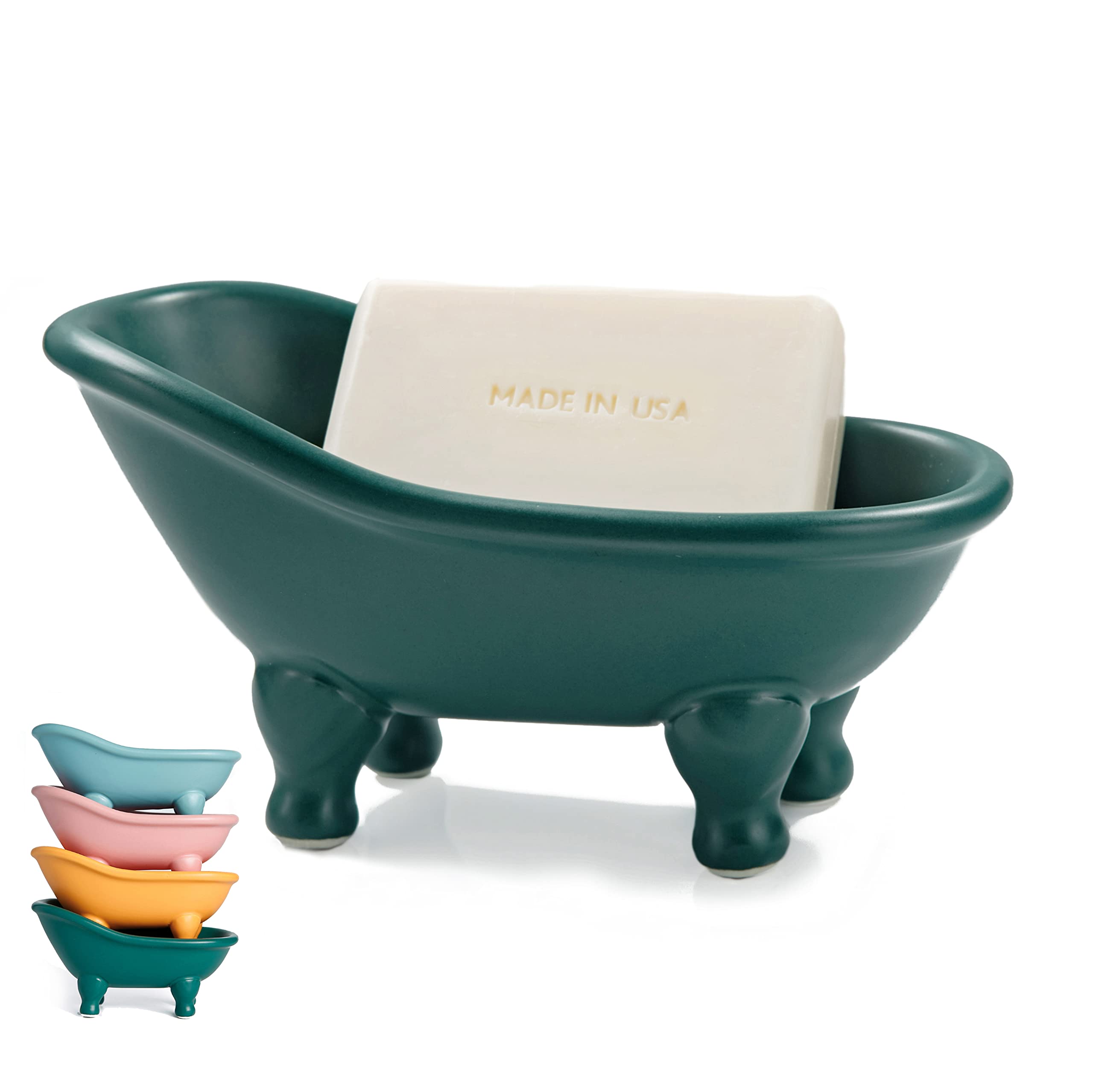 1 Piece 5.6'' Colorful Ceramic Mini Clawfoot Bathtub Soap Dish Decortative Soap Dish Small Planter Makeup Organizer Container Ha