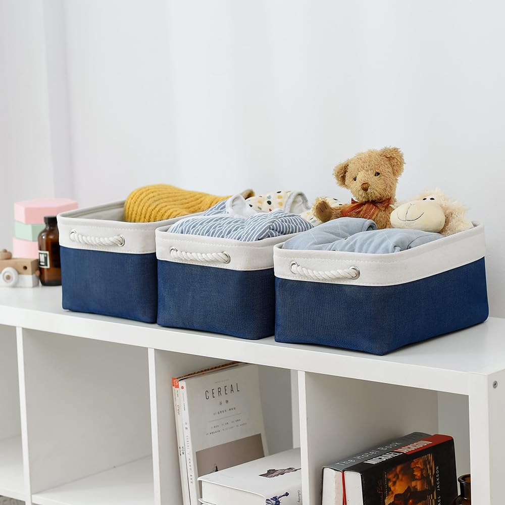 Thewarmhome Storage Basket For Organizing - Medium 3 Pack 14X10X7 Inch Fabric Storage Cubes For Shelves With Rope, Collapsible S