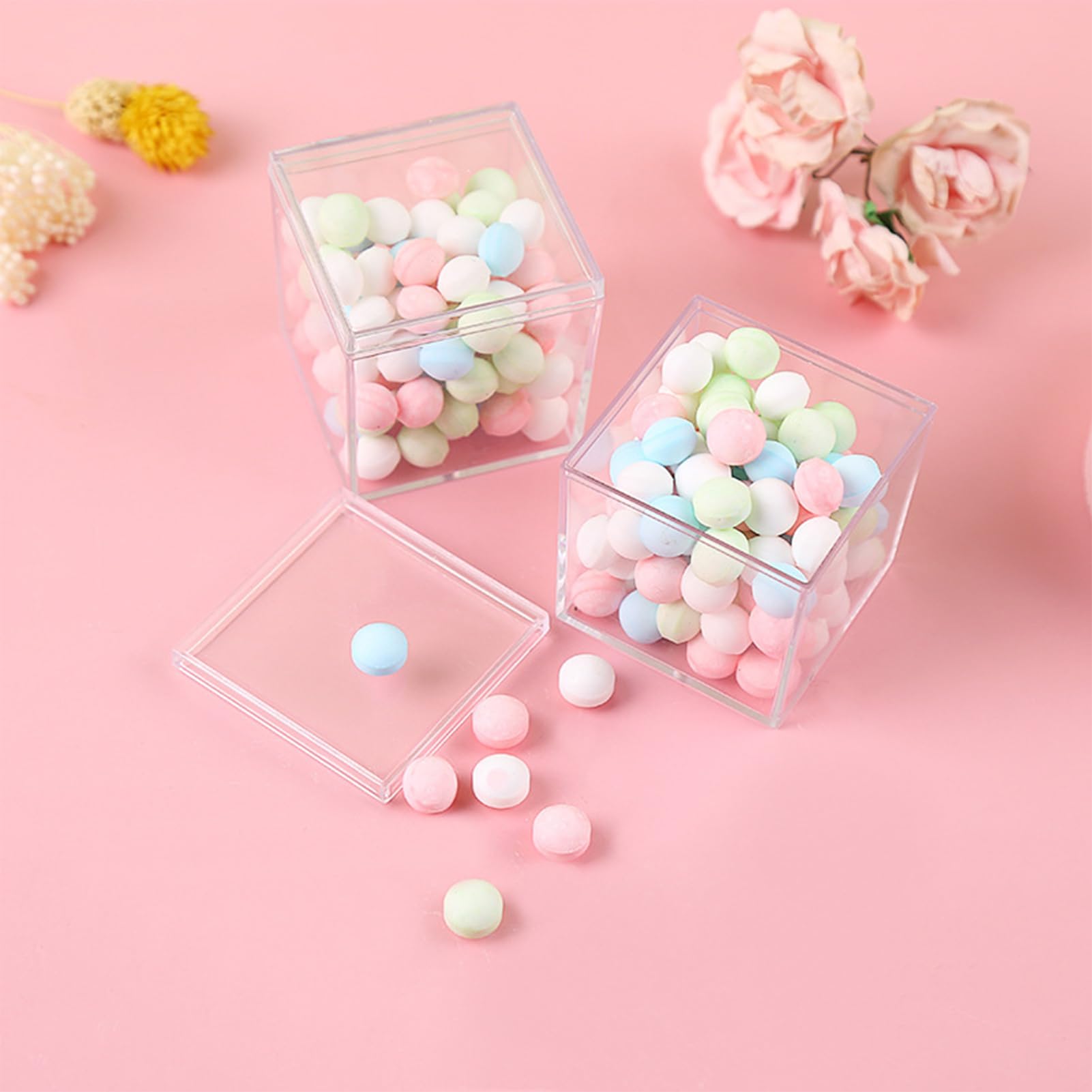 Profikla 4.7/4/3.3/3/2.5 Inch Clear Acrylic Box With Lid, Jewelry Display Box, Plastic Square Cube Decorative Storage Boxes For