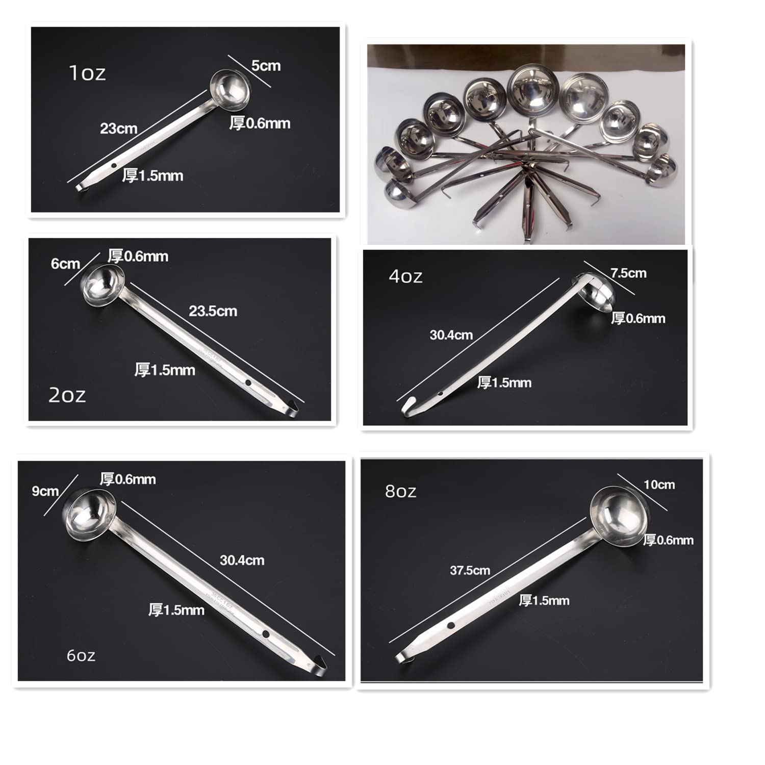 5Pcs Soup Ladle And Ladle Spoon,Odowalker Stainless Steel Hooked Handle Ladle With Pouring Rim For Kitchen Cooking Soup Sauce (1