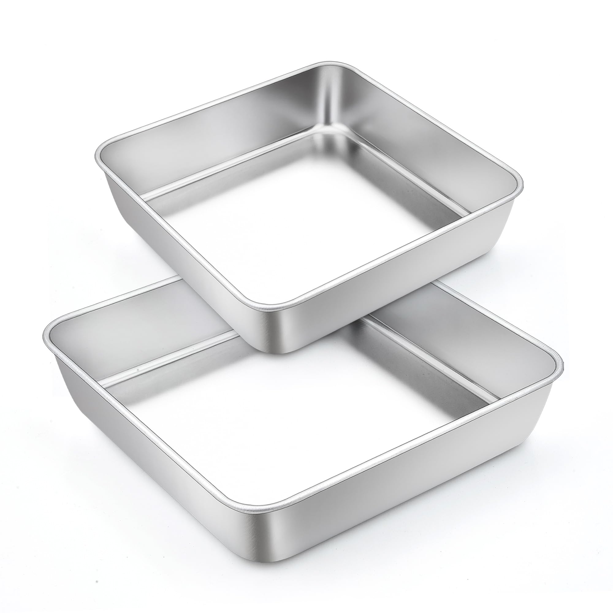Teamfar Square Cake Pan, Stainless Steel 6 & 8 Inch Square Baking Pan For Brownie Lasagna, Non-Toxic & Heavy Duty, One Piece Des