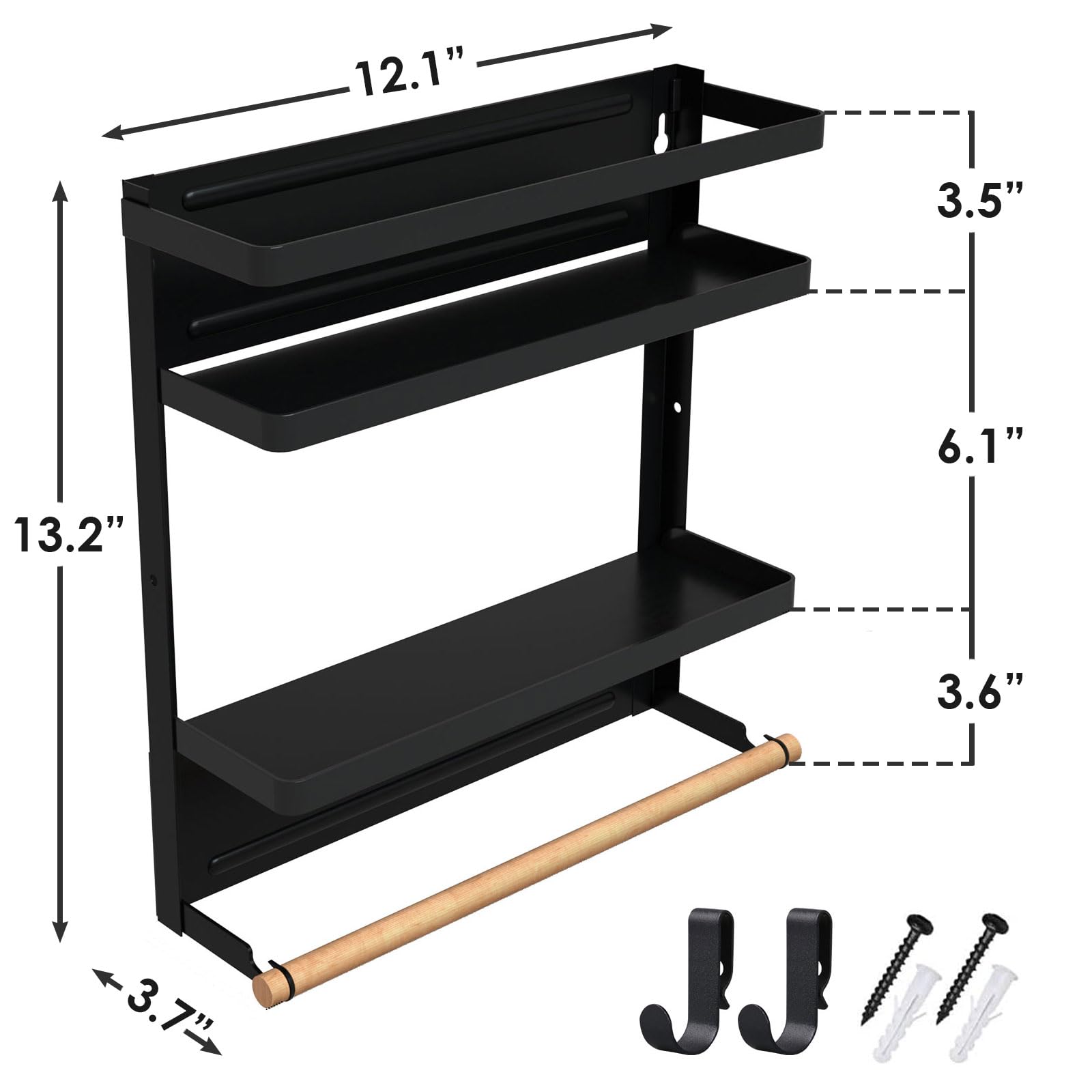 Paper Towel Holder With Shelf, 2-In-1 Magnetic Shelf, Heavy Duty Rustic Paper Towel Holder With 2 Removable Hooks, Tissue Holder