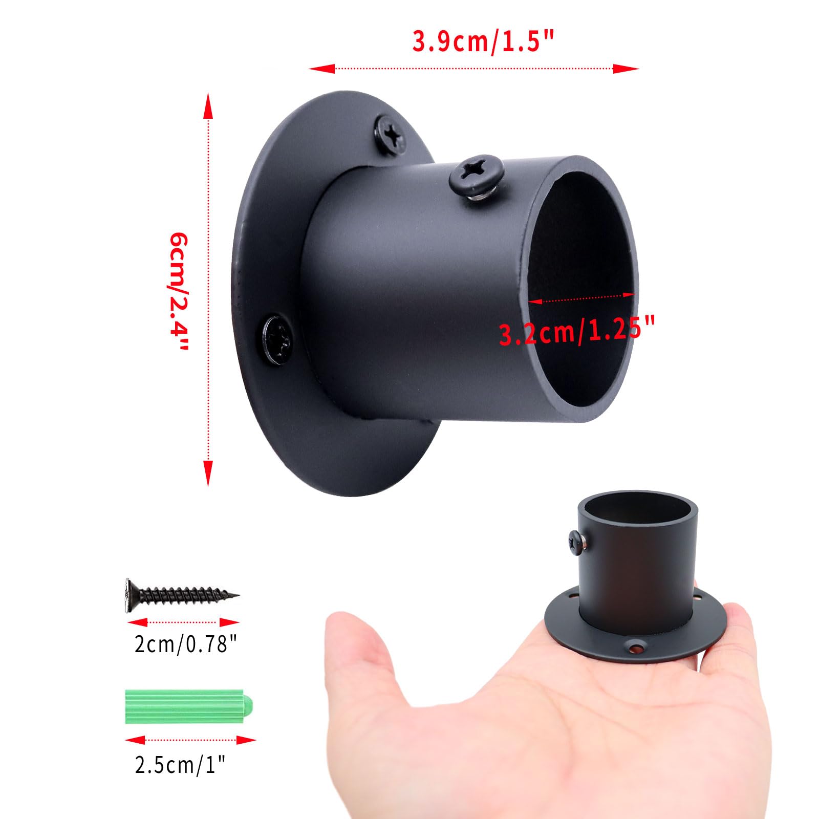 Shonmogar Closet Rod Bracket 6 Pack Closet Rod Holders With Screws,Stainless Steel Closet Rod Support Bracket For Wardrobe Curta