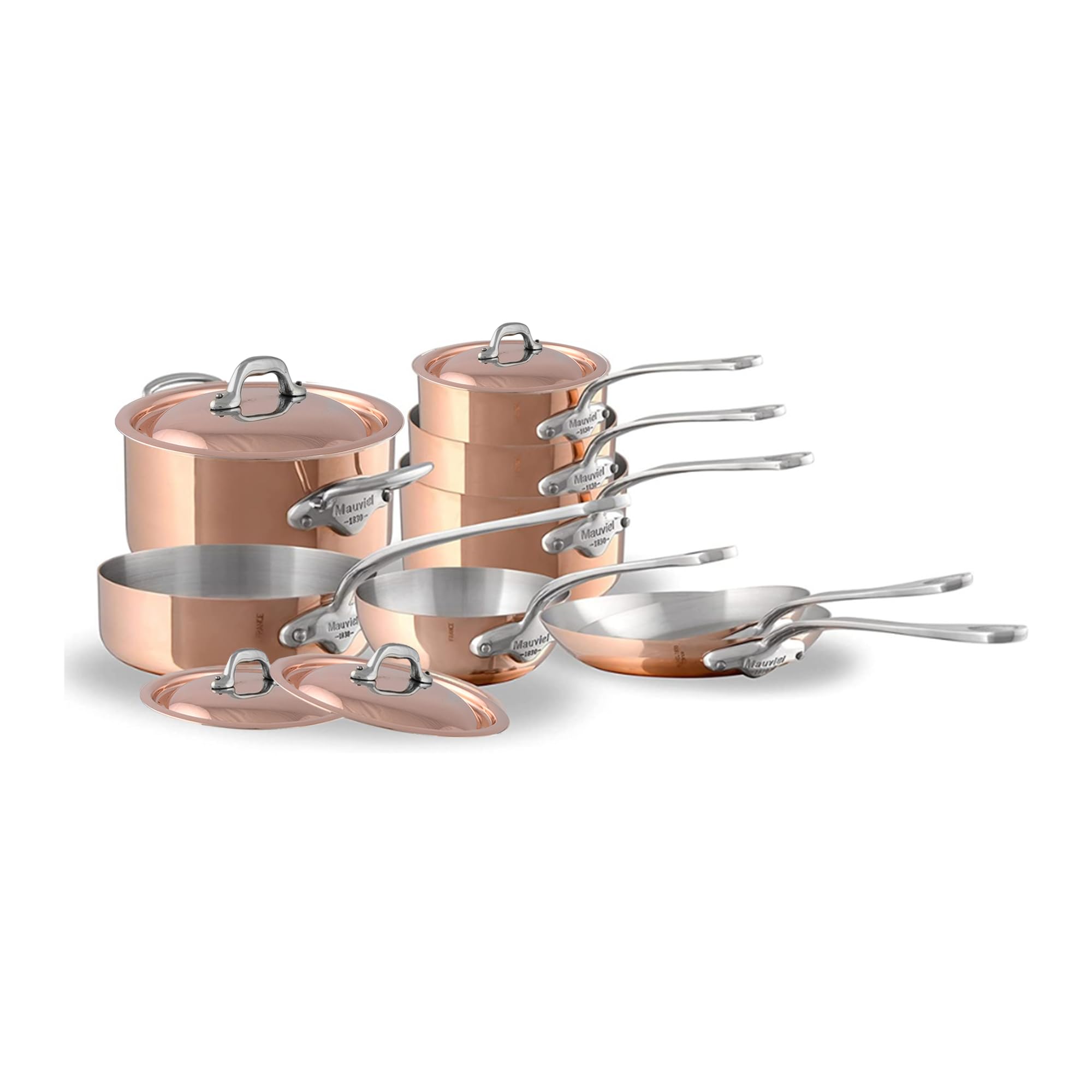 Mauviel MHeritage 150 S 1.5mm Polished Copper & Stainless Steel 12Piece Cookware Set With Cast Stainless Steel Handles And Cur