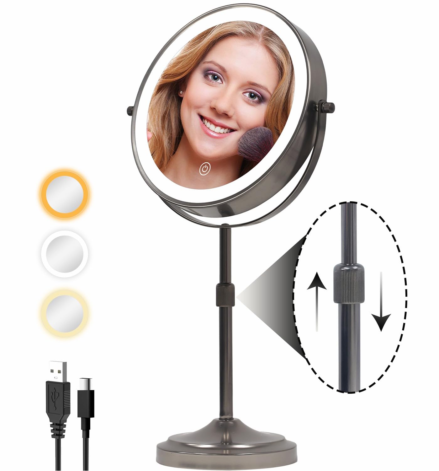 Erlingeryi 9'' Lighted Makeup Mirror With With Lights And Magnification 1X/10X, 5000Mah Rechargeable Magnifying Vanity Mirror, 3