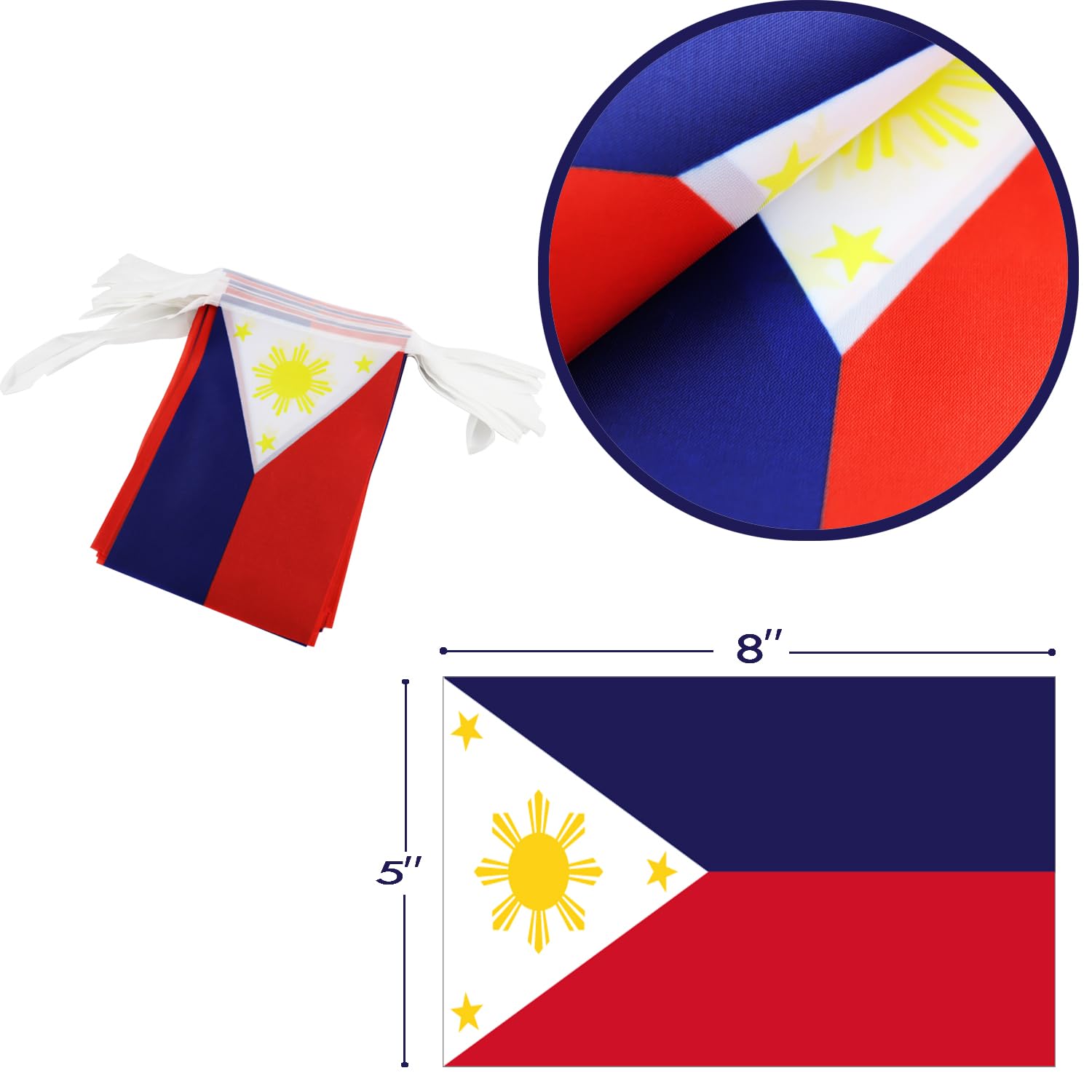 Philippines String Flag Pennant Banner - 38 Flags, 42 Feet Small Mini Philippine Flags Bunting Banner For Country Decoration, Sc