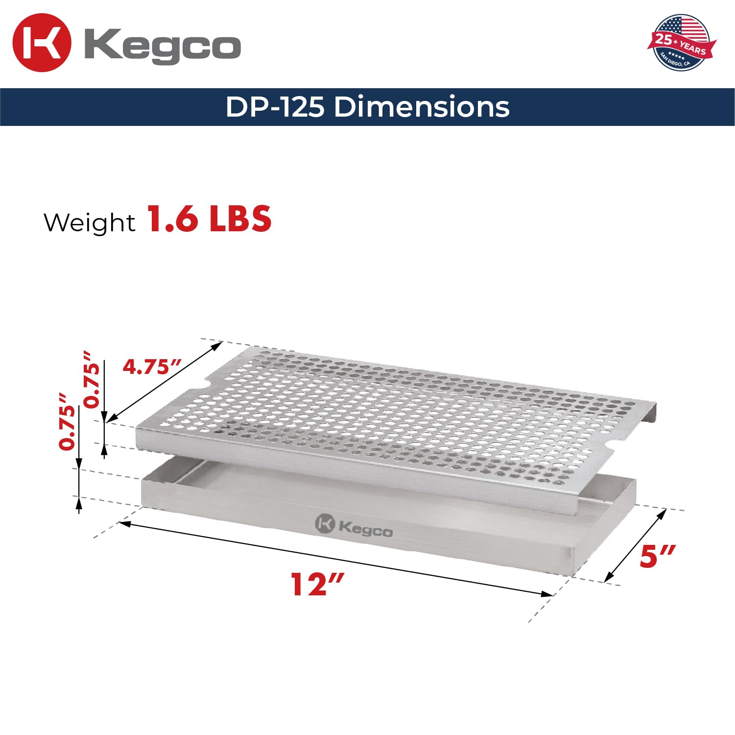 Kegco KC DP-125 Drip Tray  Pack of 1  Stainless Steel