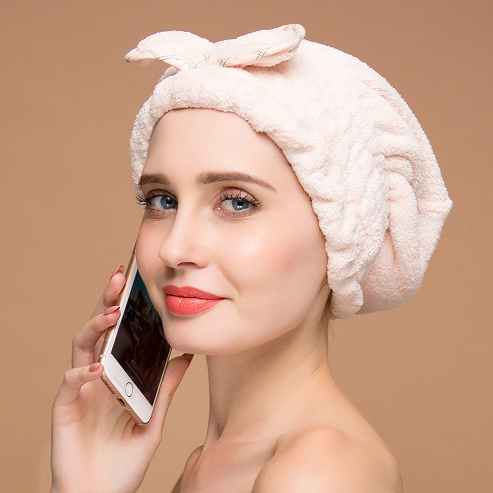 Jseng Large Microfiber Fast Hair Drying Towel Cap [New Upgrade], Extrame Soft & Ultra Absorbent, Fast Drying Hair Caps for Long