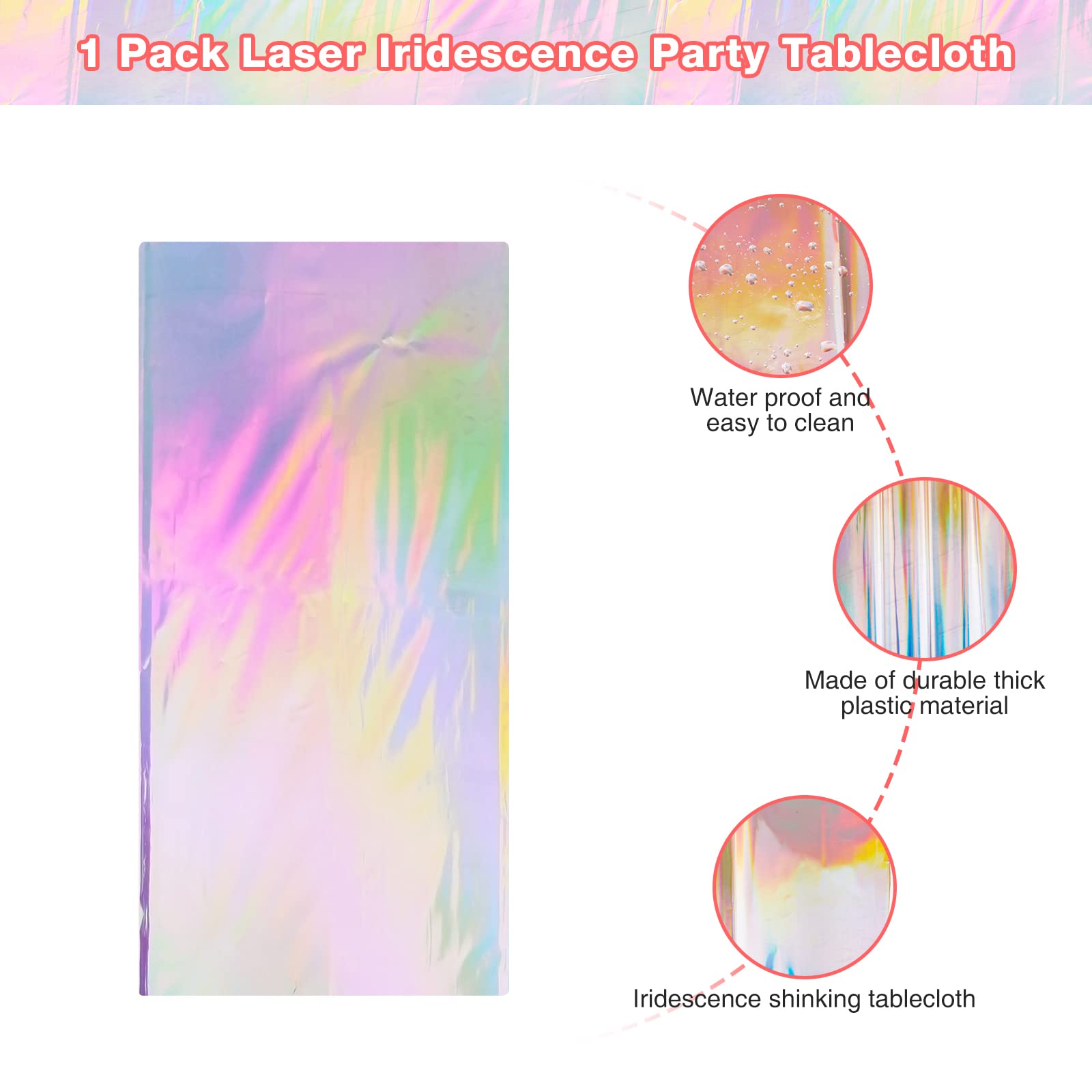 Funnypars 1 Pack Iridescence Plastic Tablecloths Shiny Disposable Laser Rectangle Table Covers Holographic Foil Tablecloth Iride