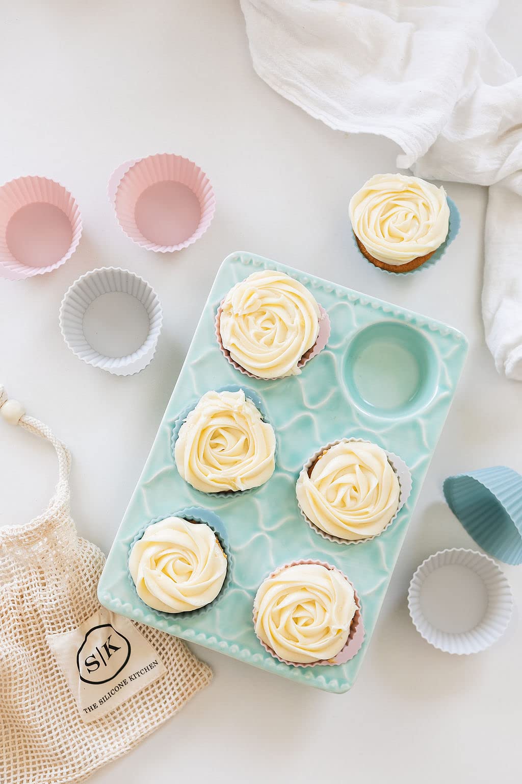 The Silicone Kitchen Reusable Silicone Baking Cup Silicone Muffin Liners For Cupcakes, Bpa Free, Regular, 24 Pack, Pink Gray Blu
