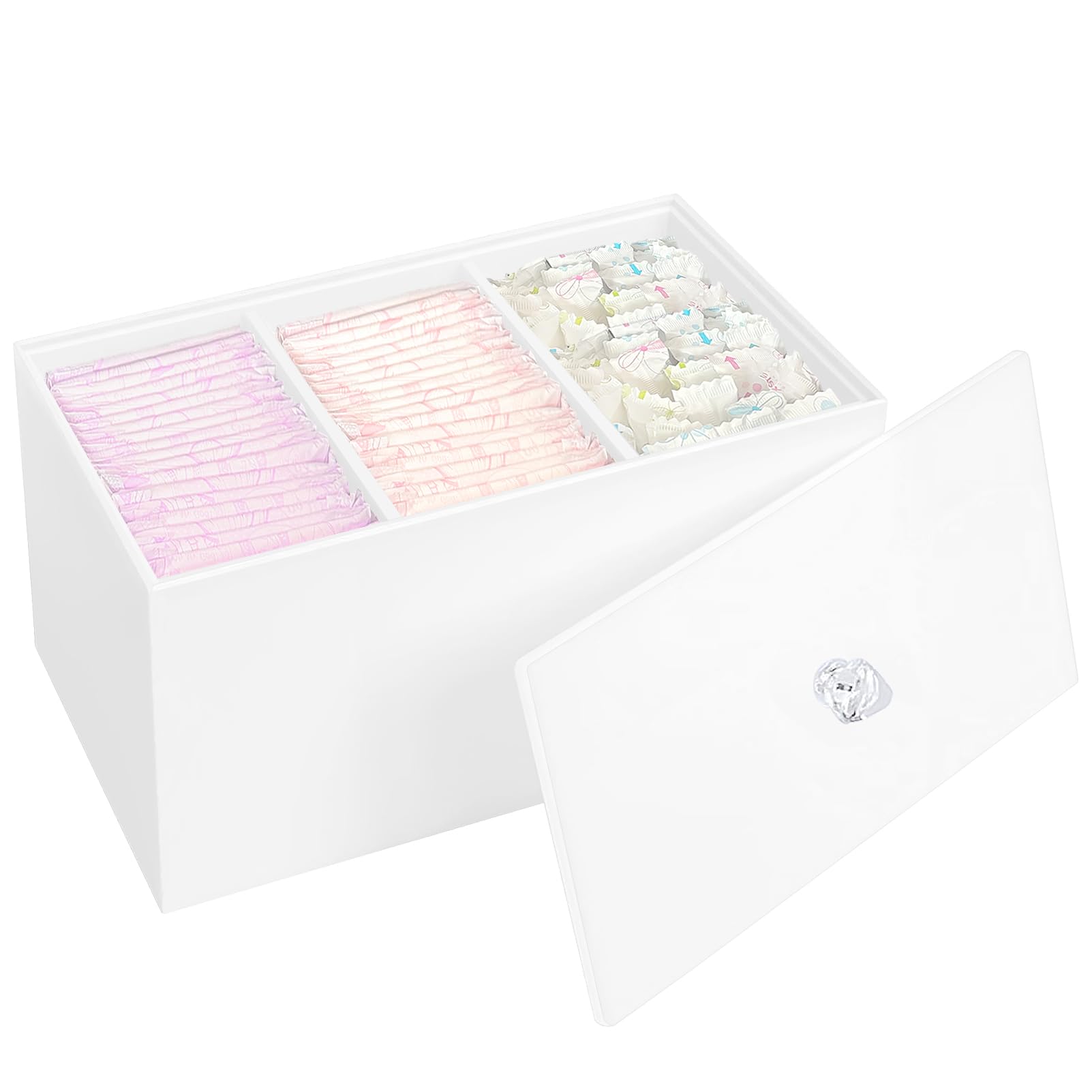 DELIPPLY Tampon Box for Bathroom, Tampons and Pads Storage Holder, Women Period Organizer Container, White